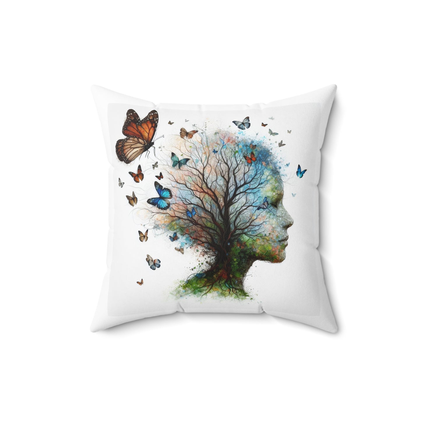 Butterfly Tree Profile Decorative Pillow — Nature-Inspired Throw Cushion