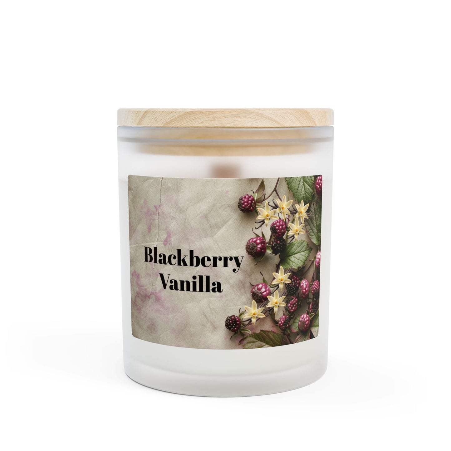 Vanilla Frosted Glass Candle – 11oz Scented Soy Candle with Wooden Lid