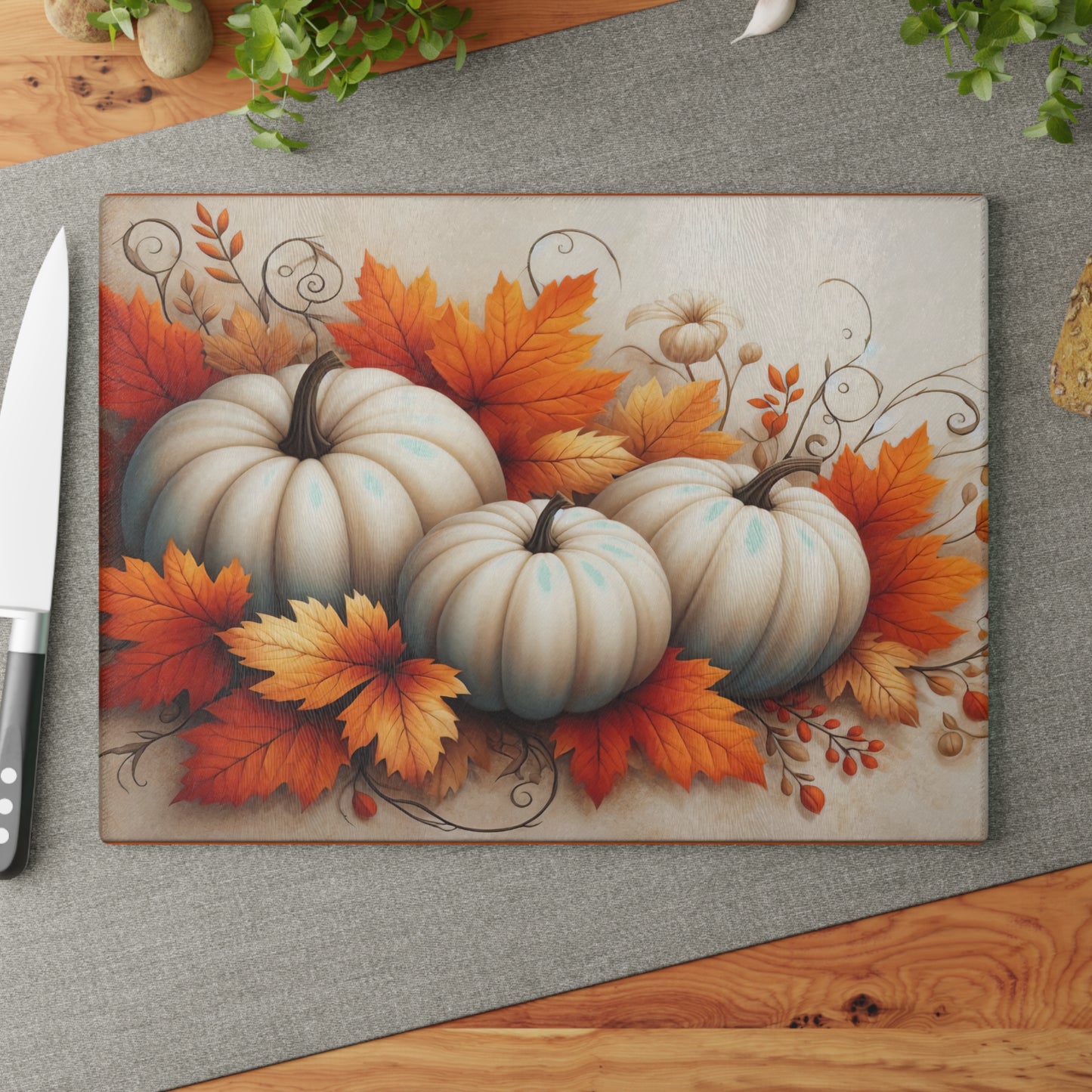 Autumn Pumpkin Glass Cutting Board