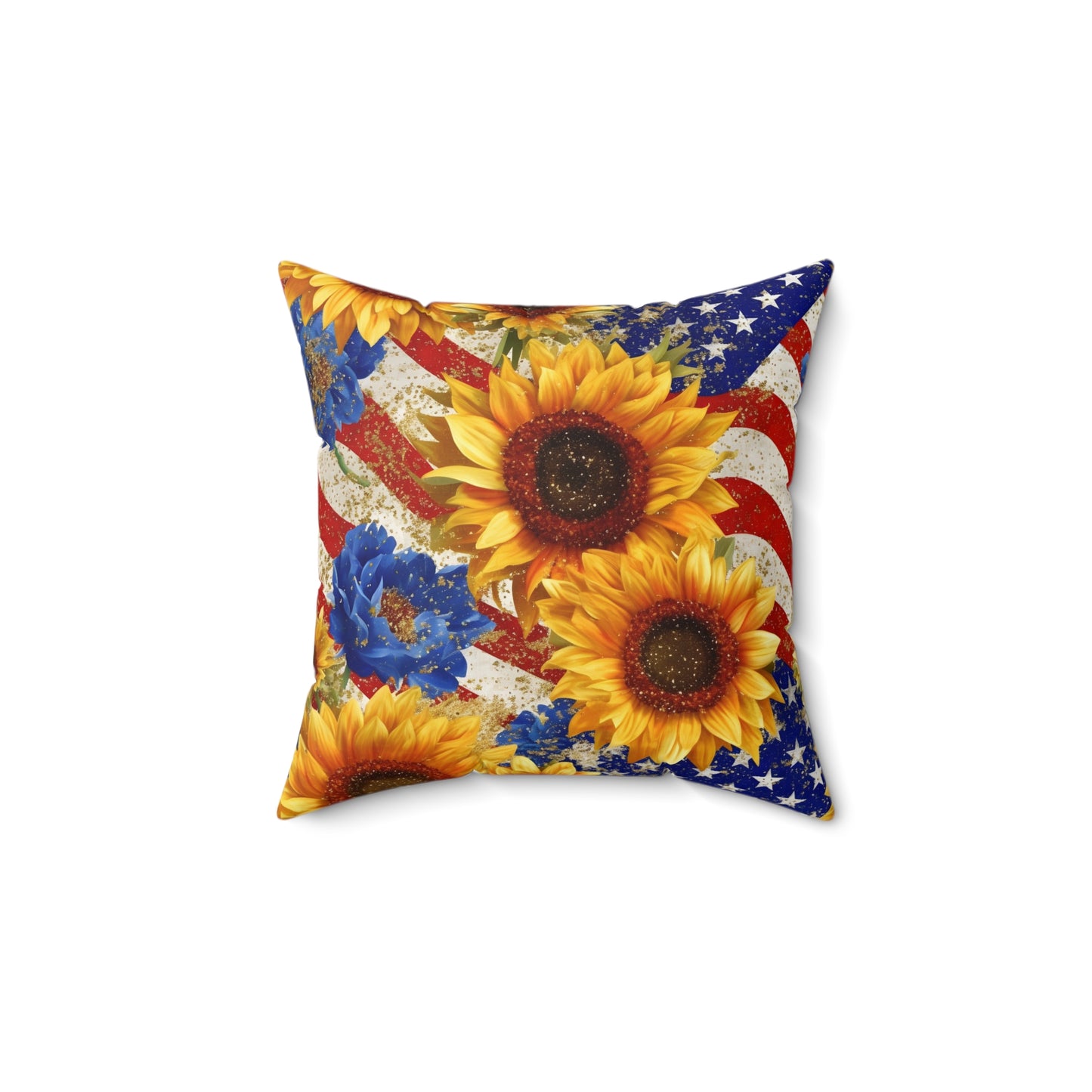 Patriotic with Sunflowers Spun Polyester Square Pillow, Home or Office Decor, Accent for Any Room, Festive for the Holiday or Everyday