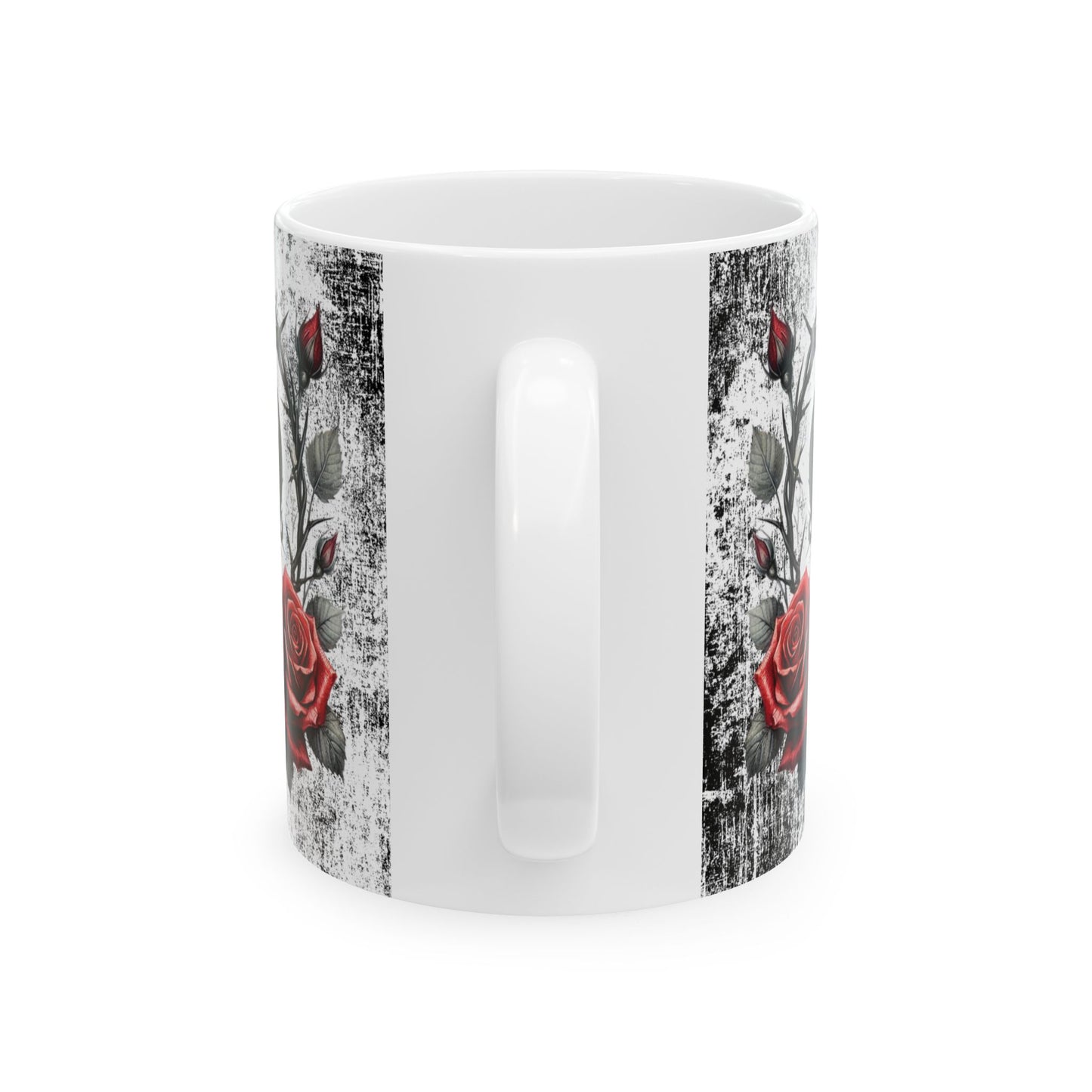 Valentine Ceramic Mug - "Will You Be My Valentine" Gothic Red Rose & Thorn Design with 'Valentine' Hearts (11oz/15oz)