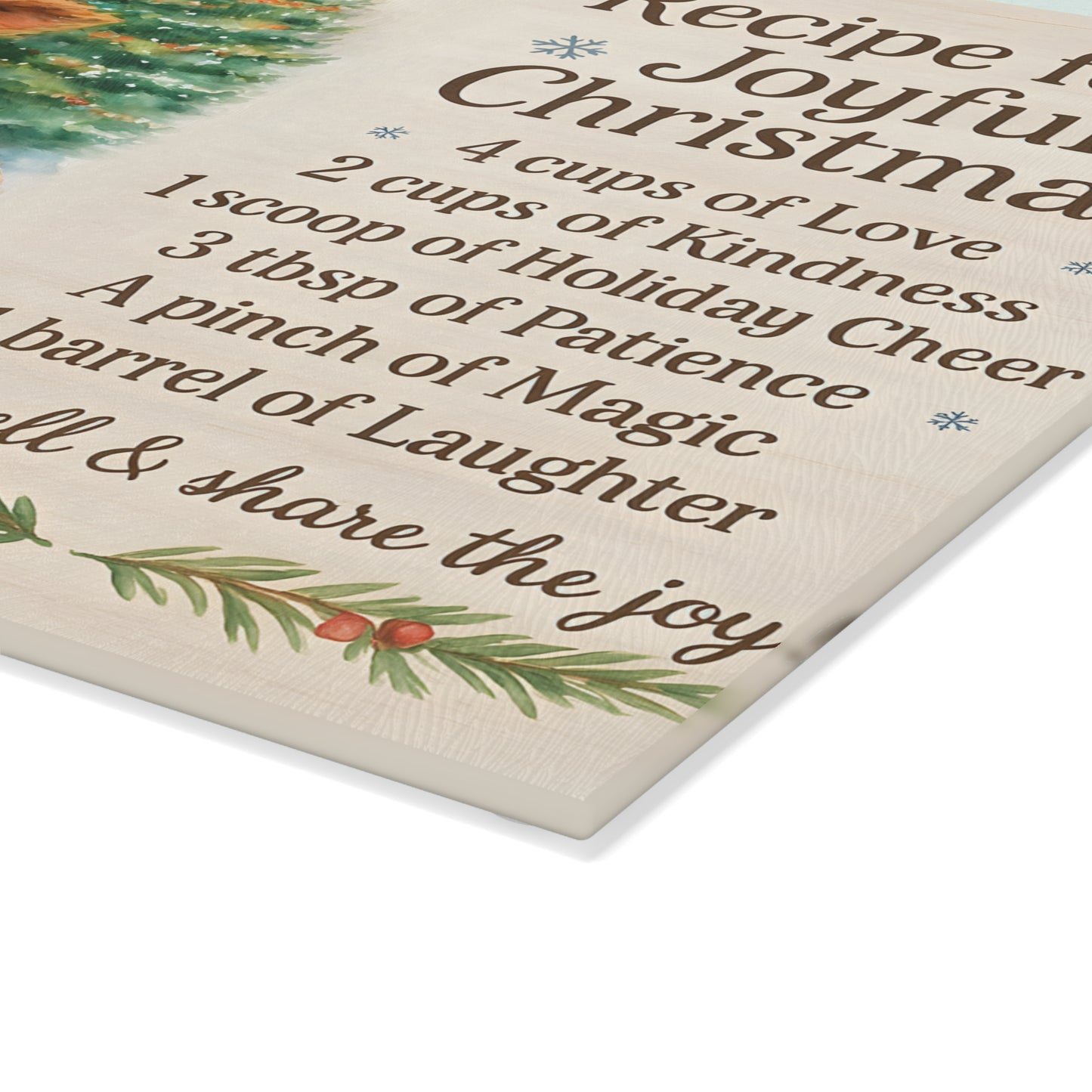 Holiday Recipe Glass Cutting Board - Joyful Christmas Design