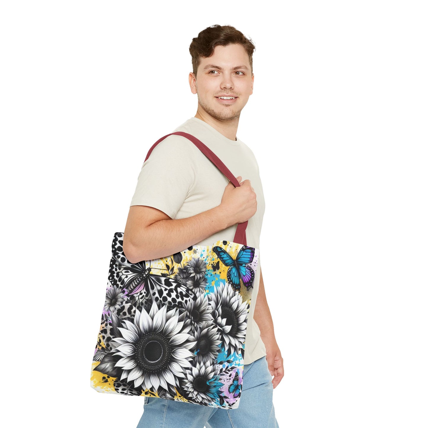 Sunflower & Butterflies Tote Bag — Color Splash Floral All-Over Print