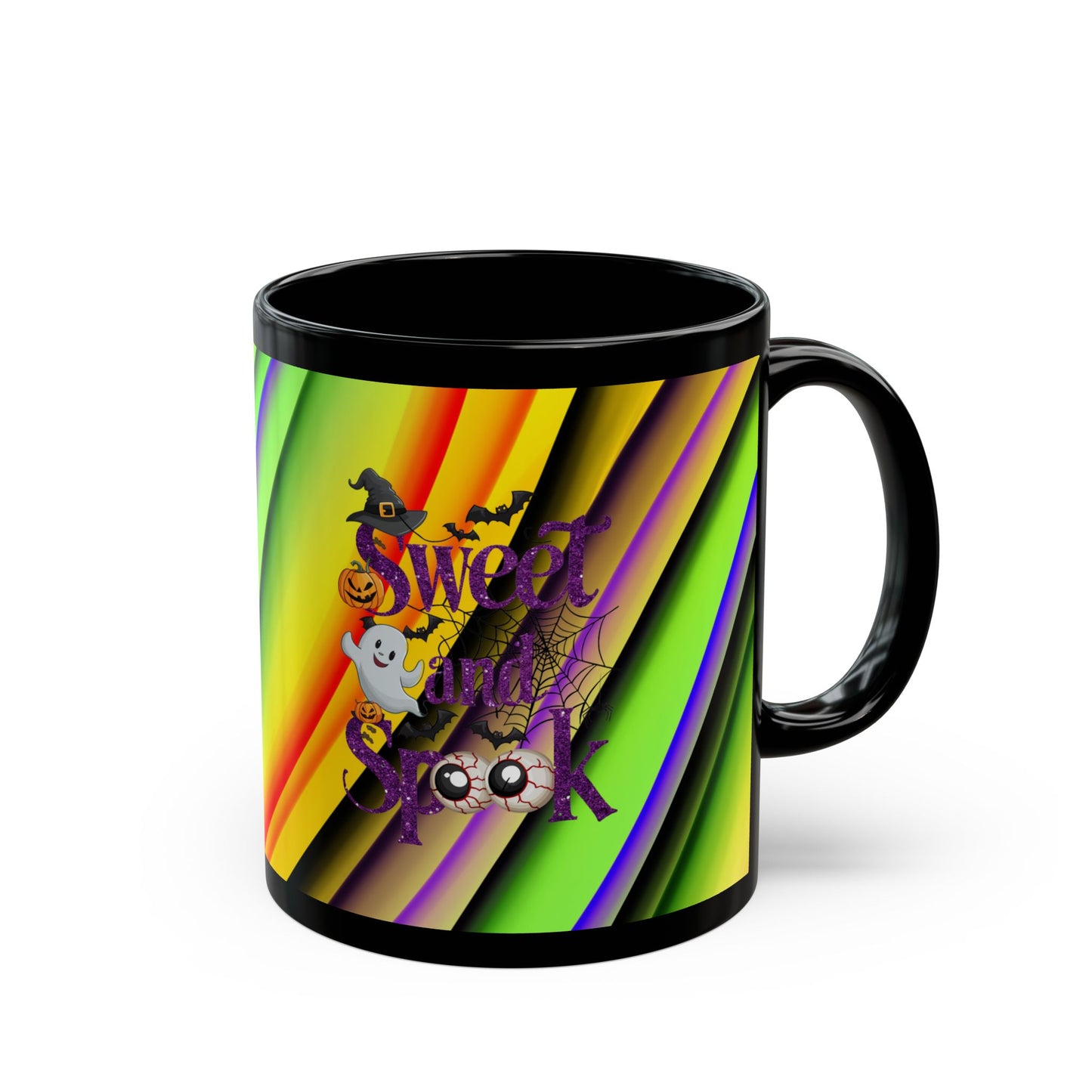 Halloween Theme Black Mug (11oz, 15oz), Cute Halloween Expression, Halloween lovers, Coffee, Tea, Hot Chocolate Lovers, Great Gift Idea for Anyone