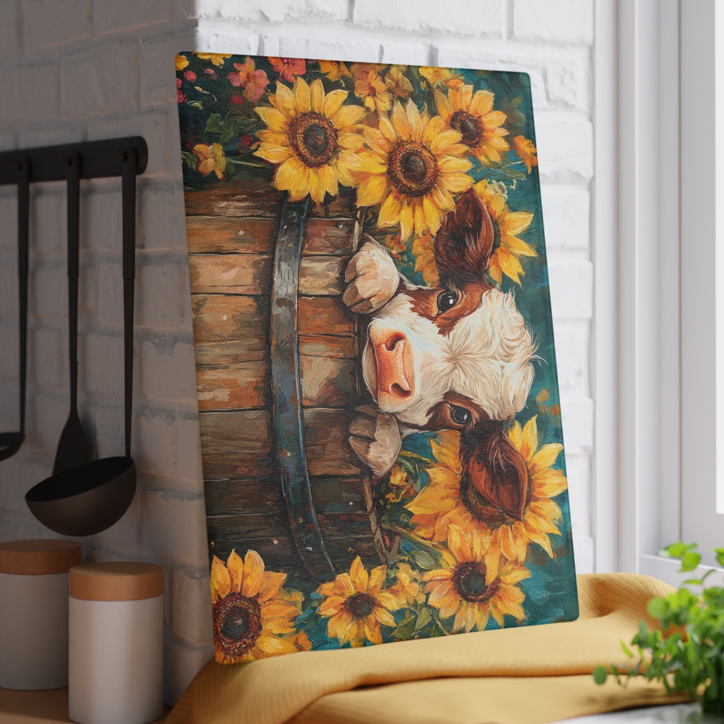 Sunflower Cow Glass Cutting Board