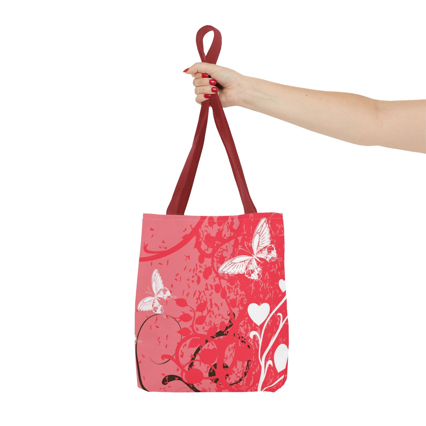 Pink Butterfly Heart Floral Abstract Fashionable Tote Bag (AOP), Stylish, Gift Idea for Birthdays, Holidays, Any Occasion for Anyone