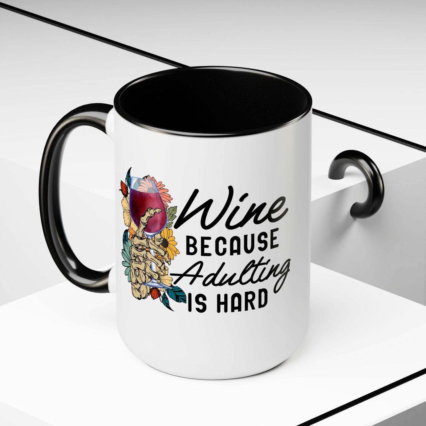 Gothic Theme Two-Tone Coffee Mugs,15oz, Funny Skeleton Humor Quote, Coffee, Tea, Hot Chocolate Lovers, Great Gift Idea for Anyone for Any Occasion