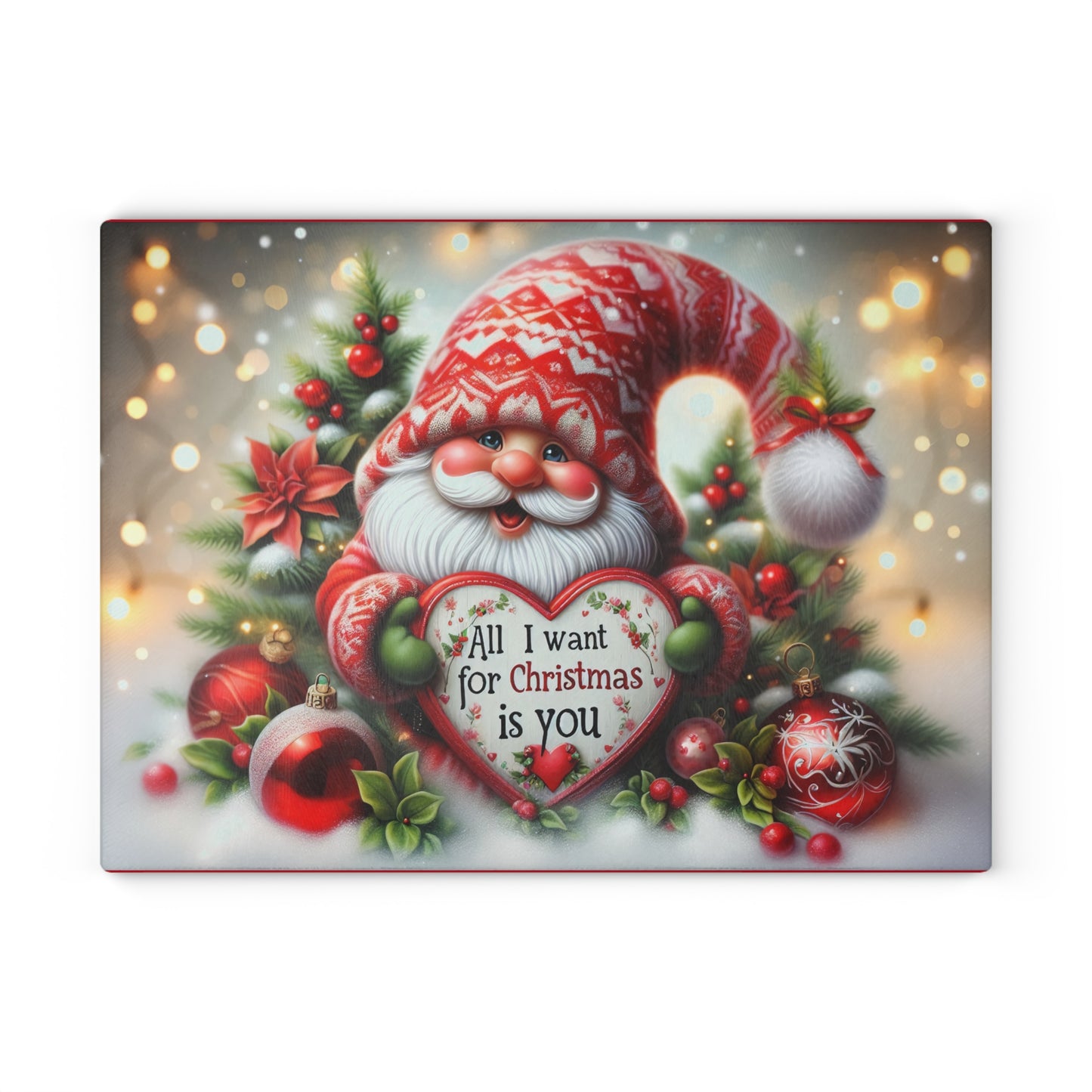 Festive Christmas Glass Cutting Board - Holiday Kitchen Decor with Santa Design