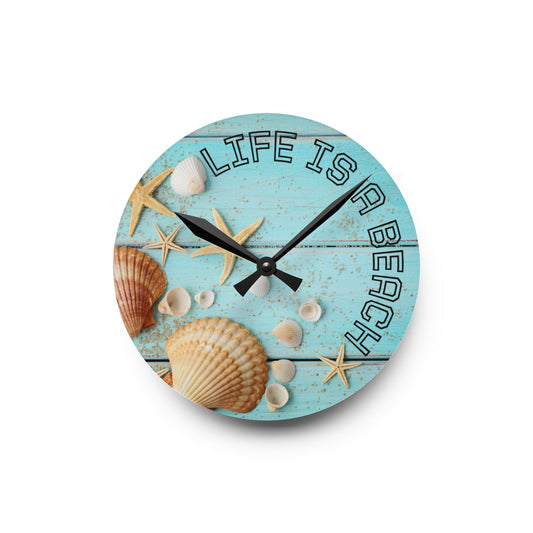 Sea Shells Acrylic Wall Clock, Home or Office Decor, Beautiful Accent for Any Room, Great Housewarming or Any Occasion Gift Idea for Anyone