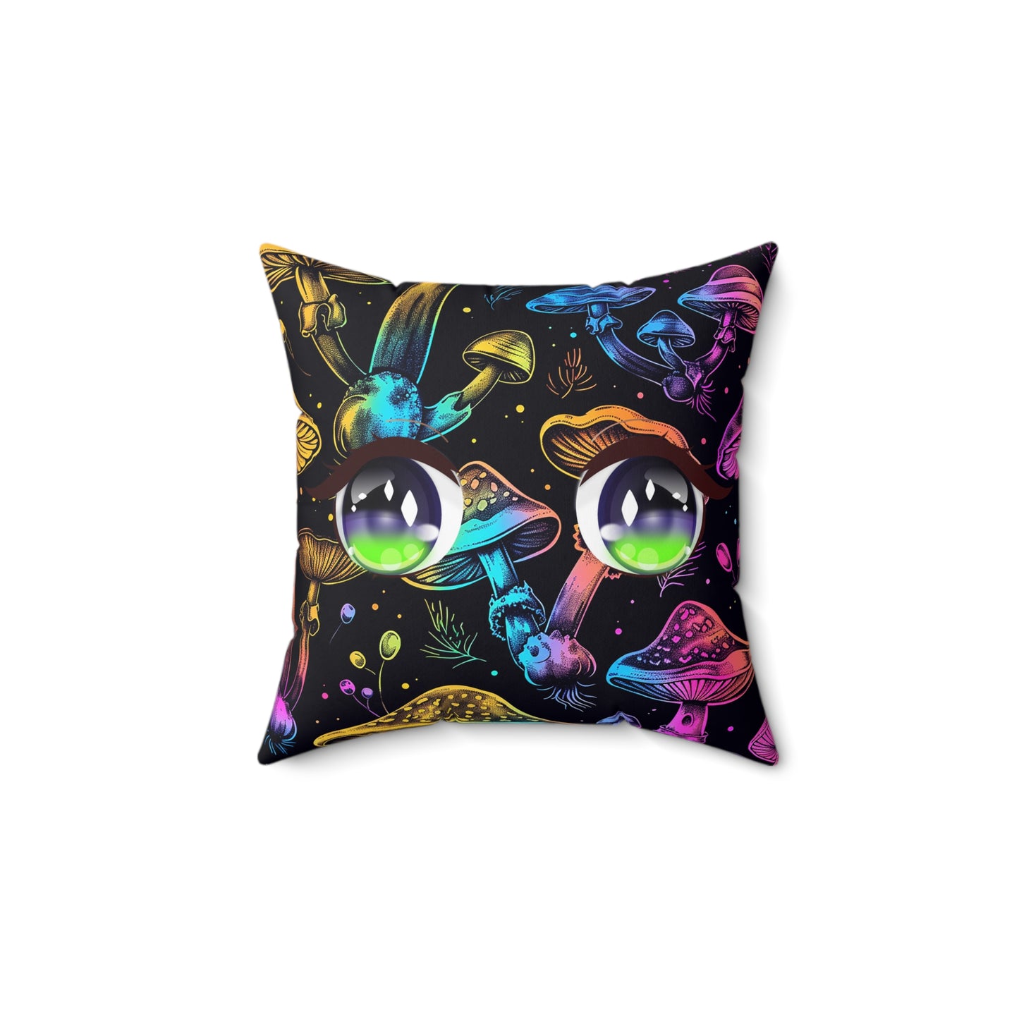 Decorative Spun Polyester Square Pillow, Stylish Mushroom Pattern with Eyes Decor for Home or Office, Great Gift Idea for Any Occasion for Anyone