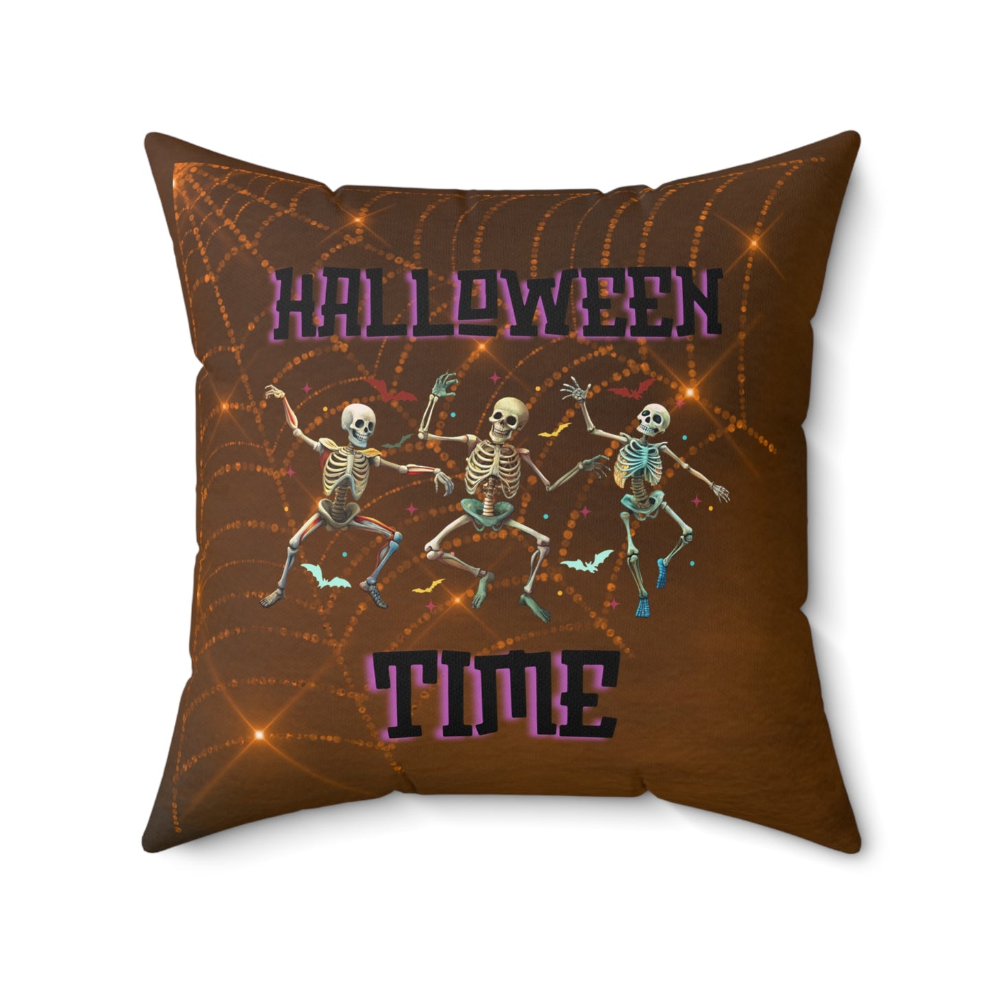 Halloween Time Decor Spun Polyester Square Pillow, Dancing Skeletons Halloween Decor, Halloween Accent for Any Room for Home or Office