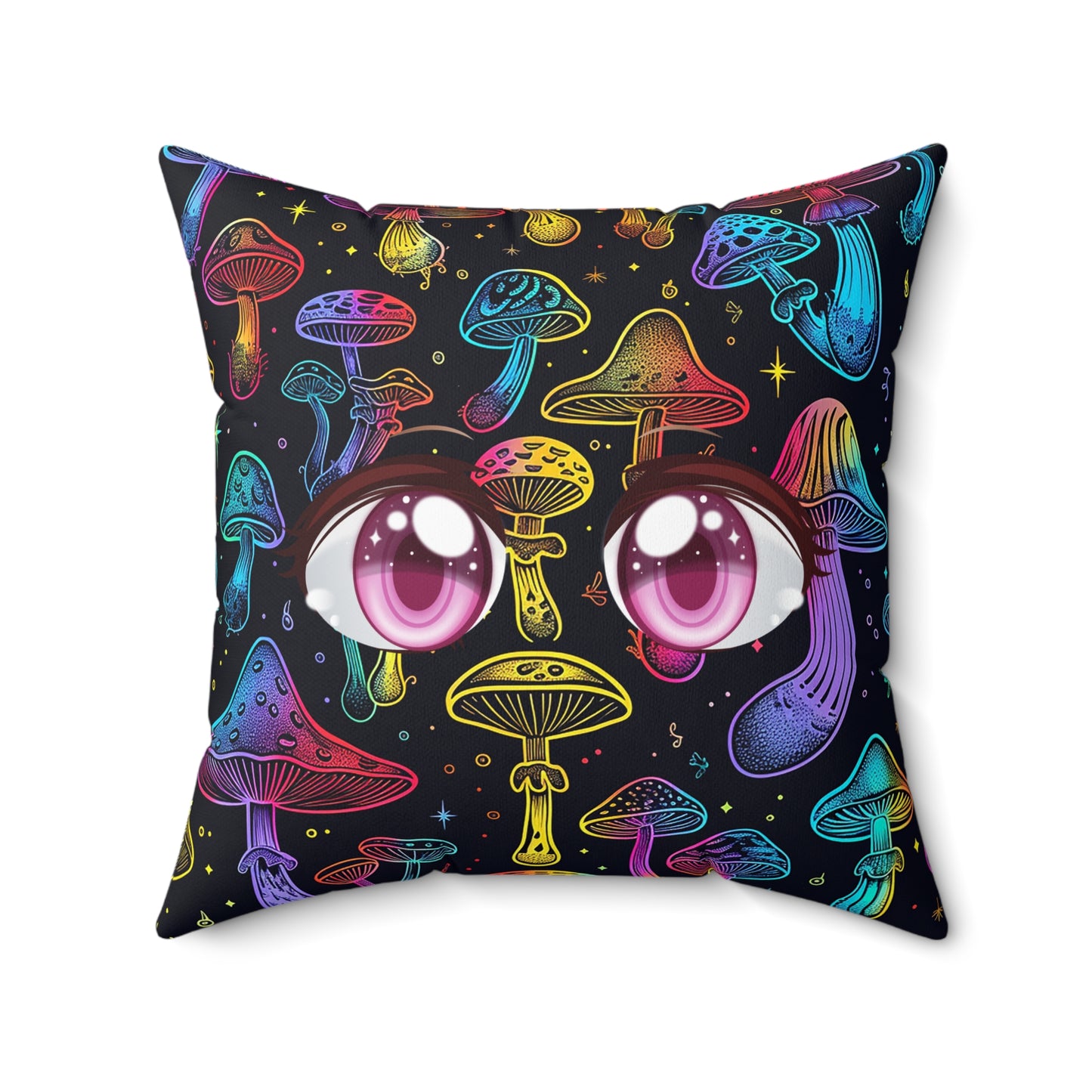 Decorative Spun Polyester Square Pillow, Stylish Mushroom Pattern with Eyes Decor for Home or Office, Great Gift Idea for Any Occasion for Anyone