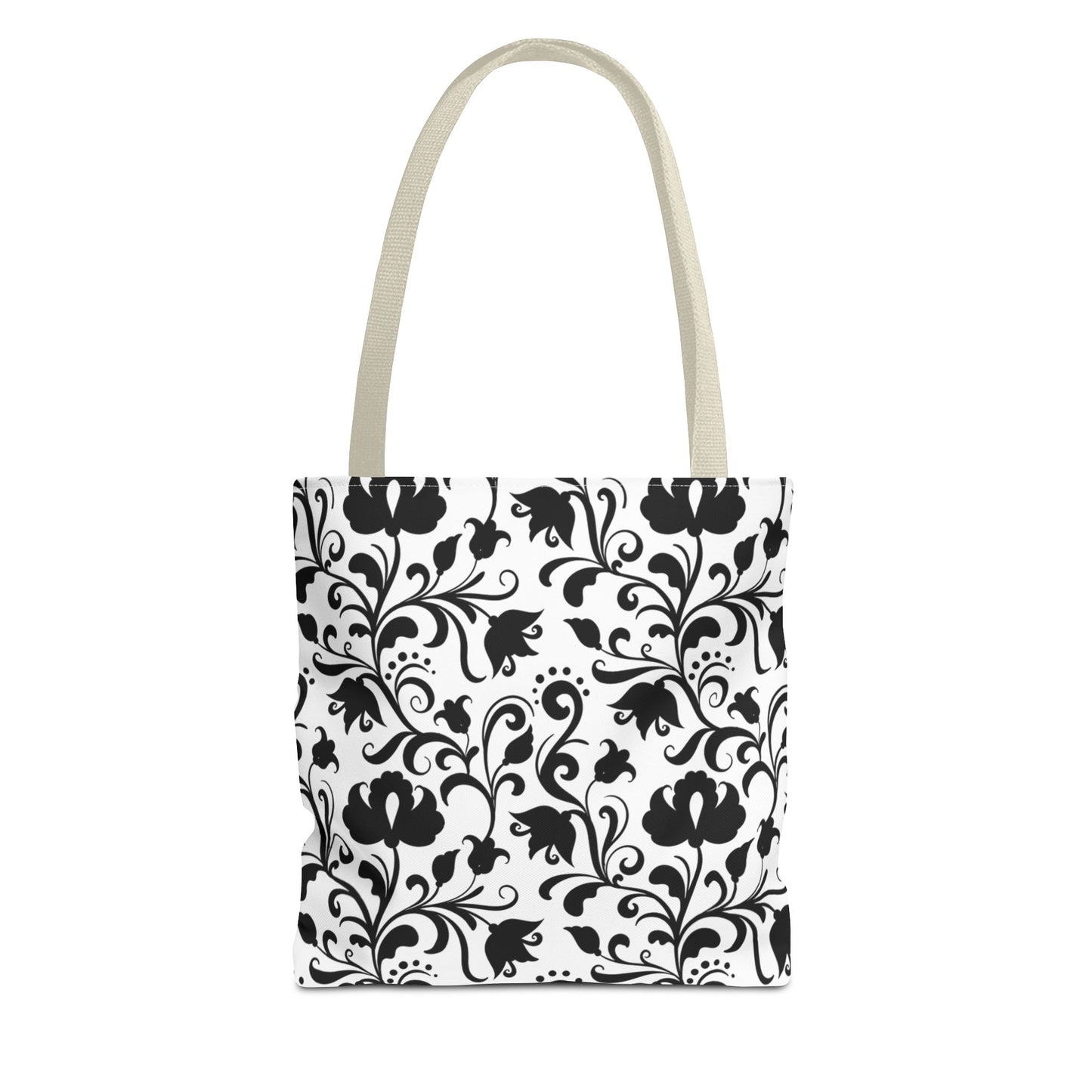Black and White Floral Tote Bag - Stylish AOP Fashion Everyday Gift