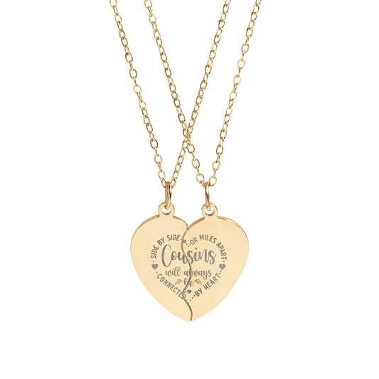 Cousins Heart Split Pendant Necklace Set | Engravable | 18K Gold & Stainless Steel