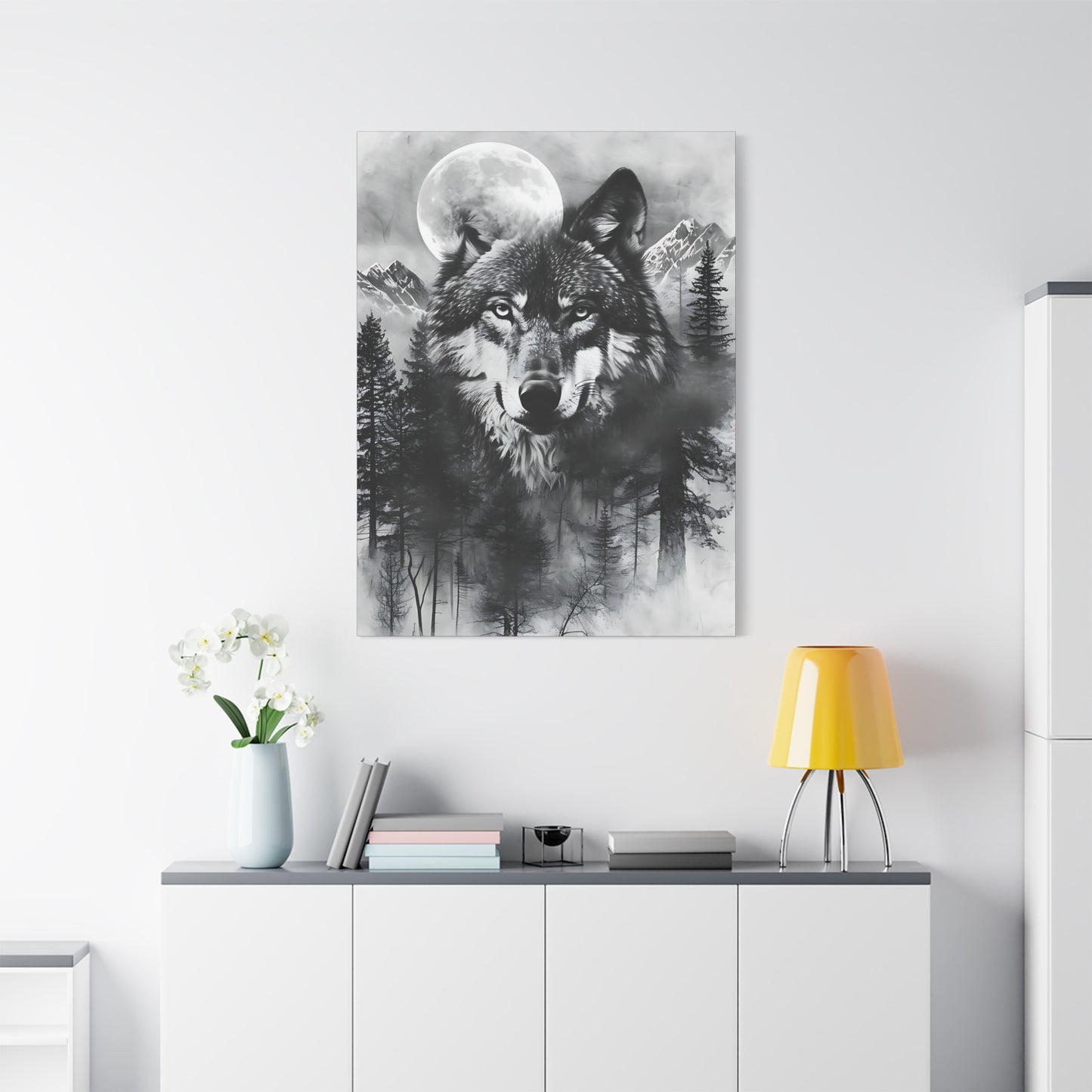 Majestic Wolf Canvas Wall Art - Black and White Wilderness Decor