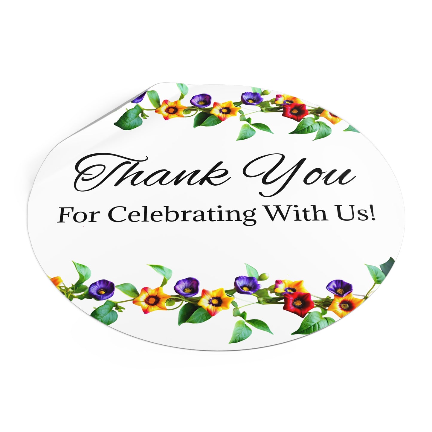 Floral Wedding Thank You Custom Stickers, Cute Round Labels for Gifts, Party Favors, Scrapbook, Invitations, Celebrations