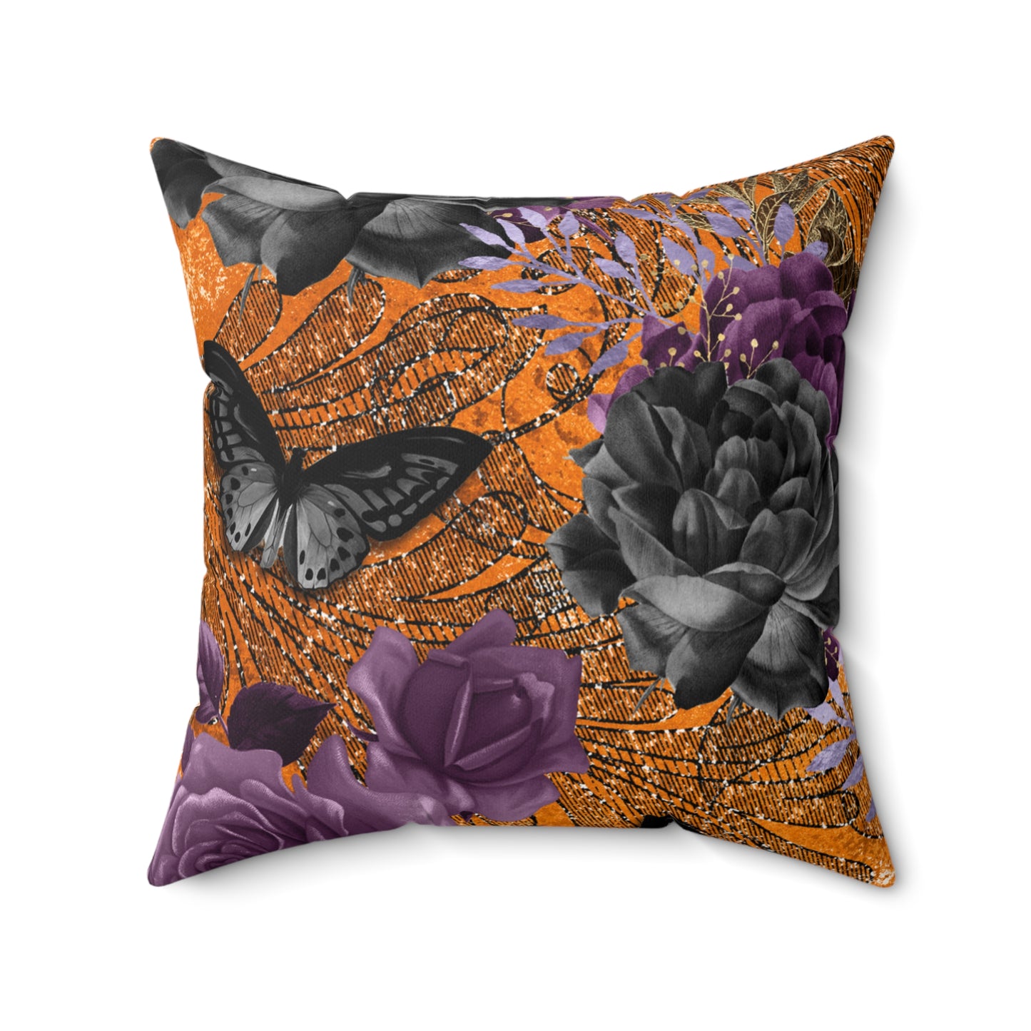 Elegant Floral Butterfly Pillow, Decorative Halloween Cushion, Home Decor, Autumn Aesthetic, Gift for Her, Floral Throw Pillow