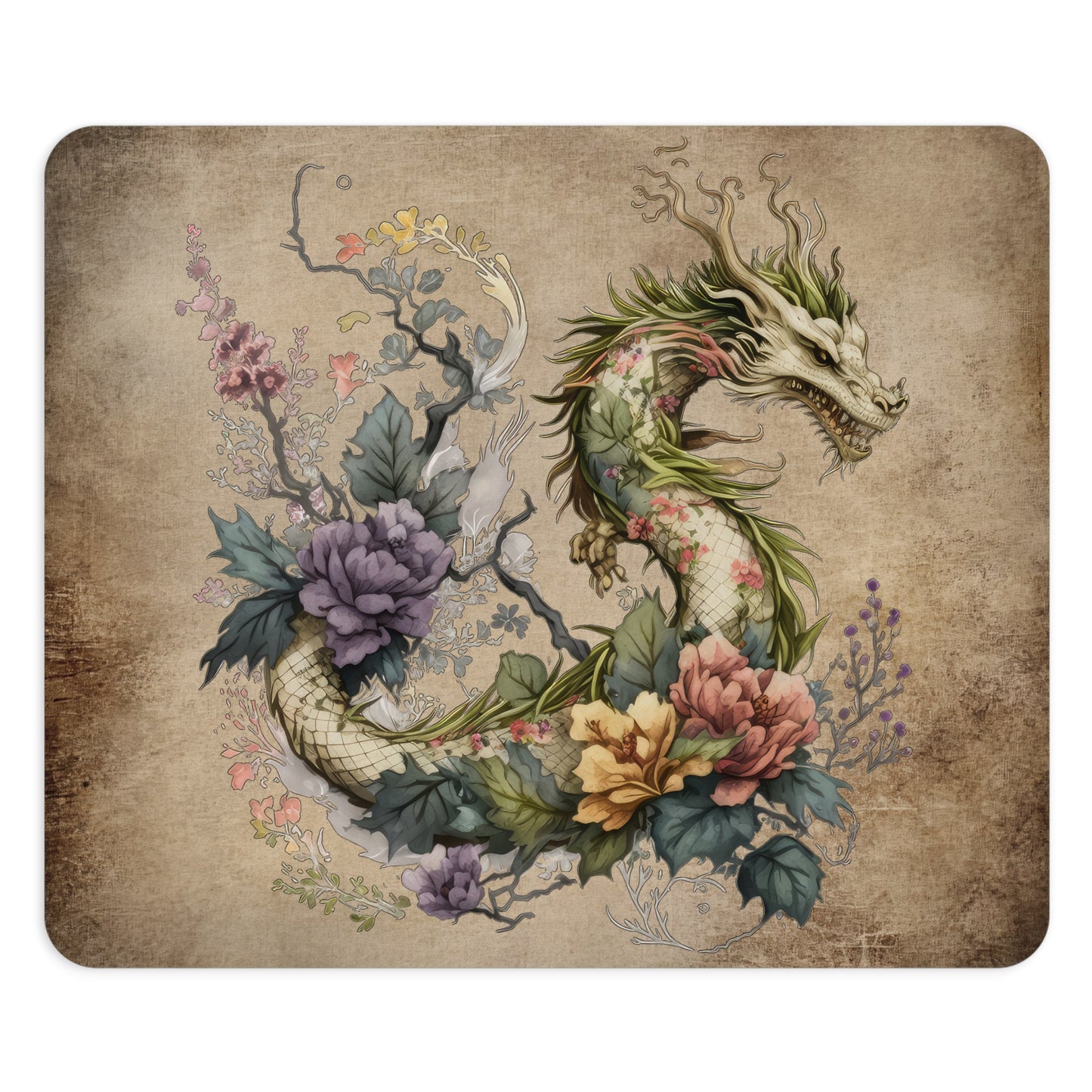 Elegant Floral Dragon Desk Mouse Pad - Perfect for Home Office Decor