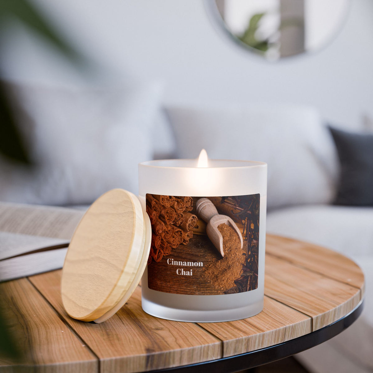 Vanilla Frosted Glass Candle – 11oz Scented Soy Candle with Wooden Lid