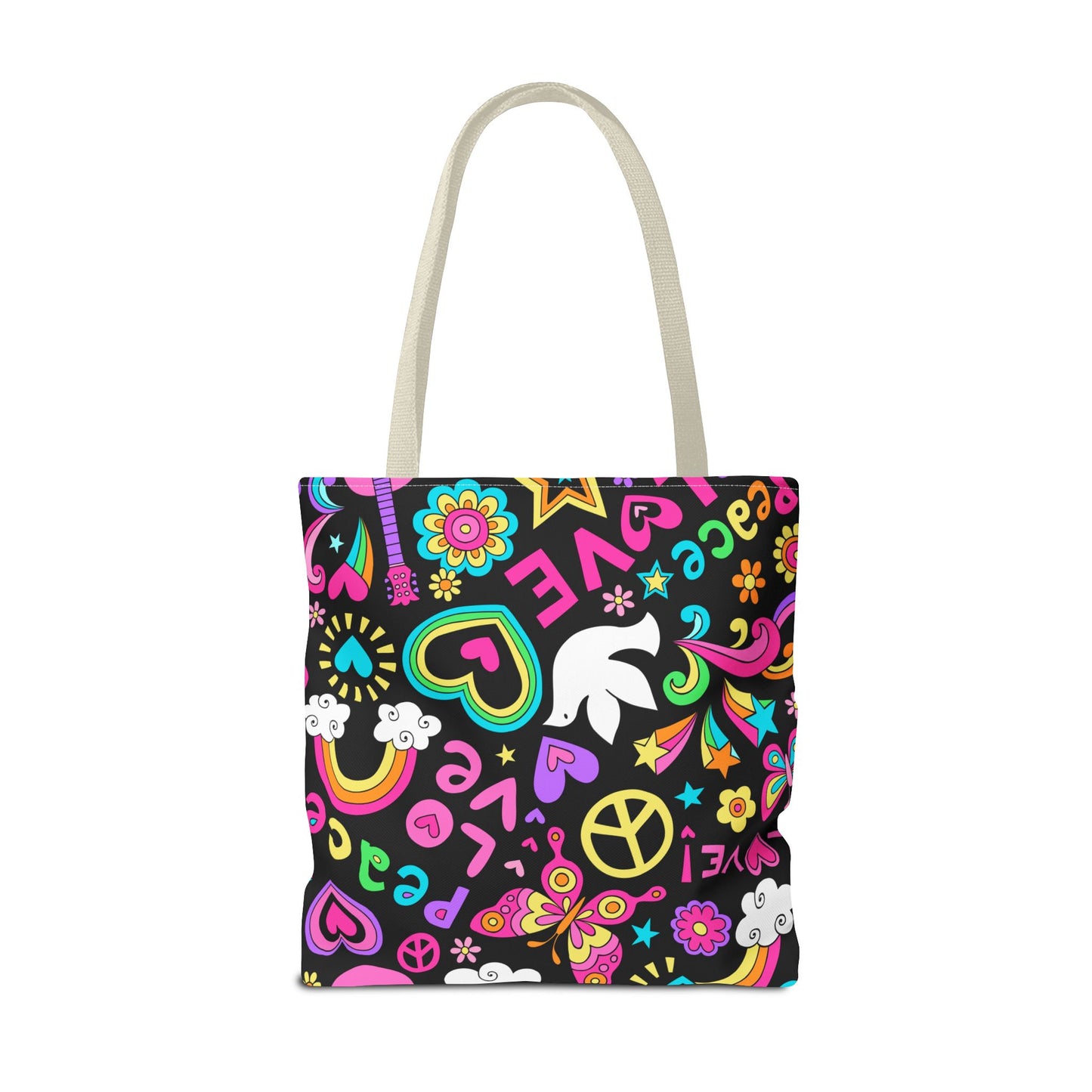 Fashionable Tote Bag (AOP), Stylish, Peace Lovers, Hippie Theme, Great Gift Idea for Birthdays, Holidays or Any Occasion for Anyone