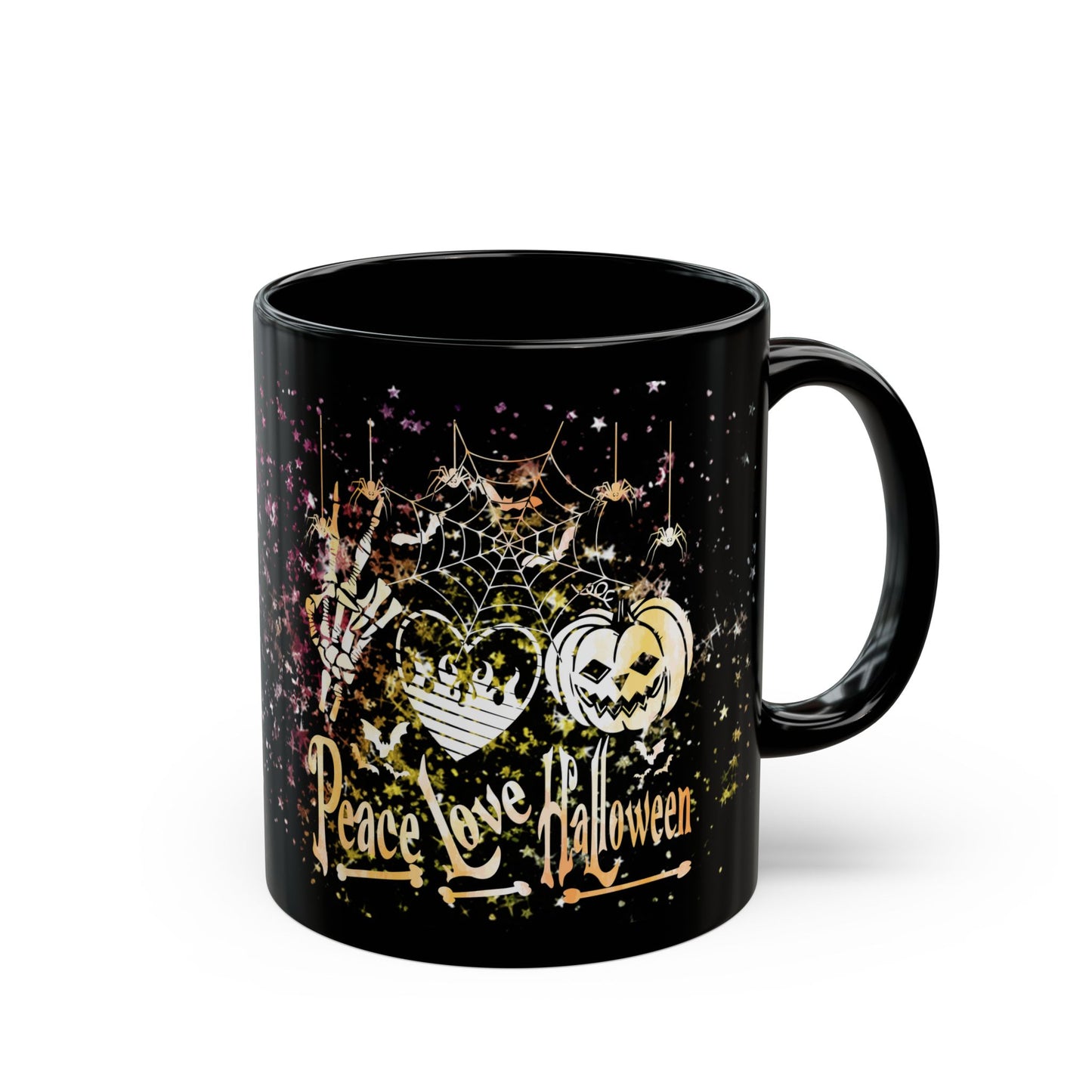 Halloween-Themed Black Mug | Peace Love Halloween Design, Spooky Coffee Cup, Fall Gift, Haunted House Decor, October Celebration