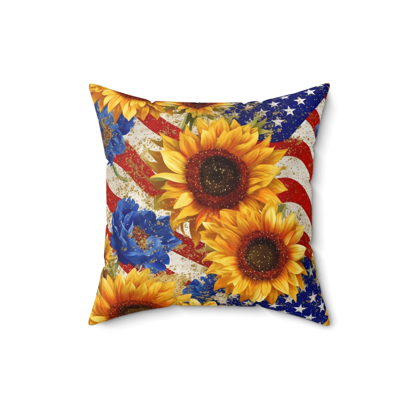 Patriotic with Sunflowers Spun Polyester Square Pillow, Home or Office Decor, Accent for Any Room, Festive for the Holiday or Everyday