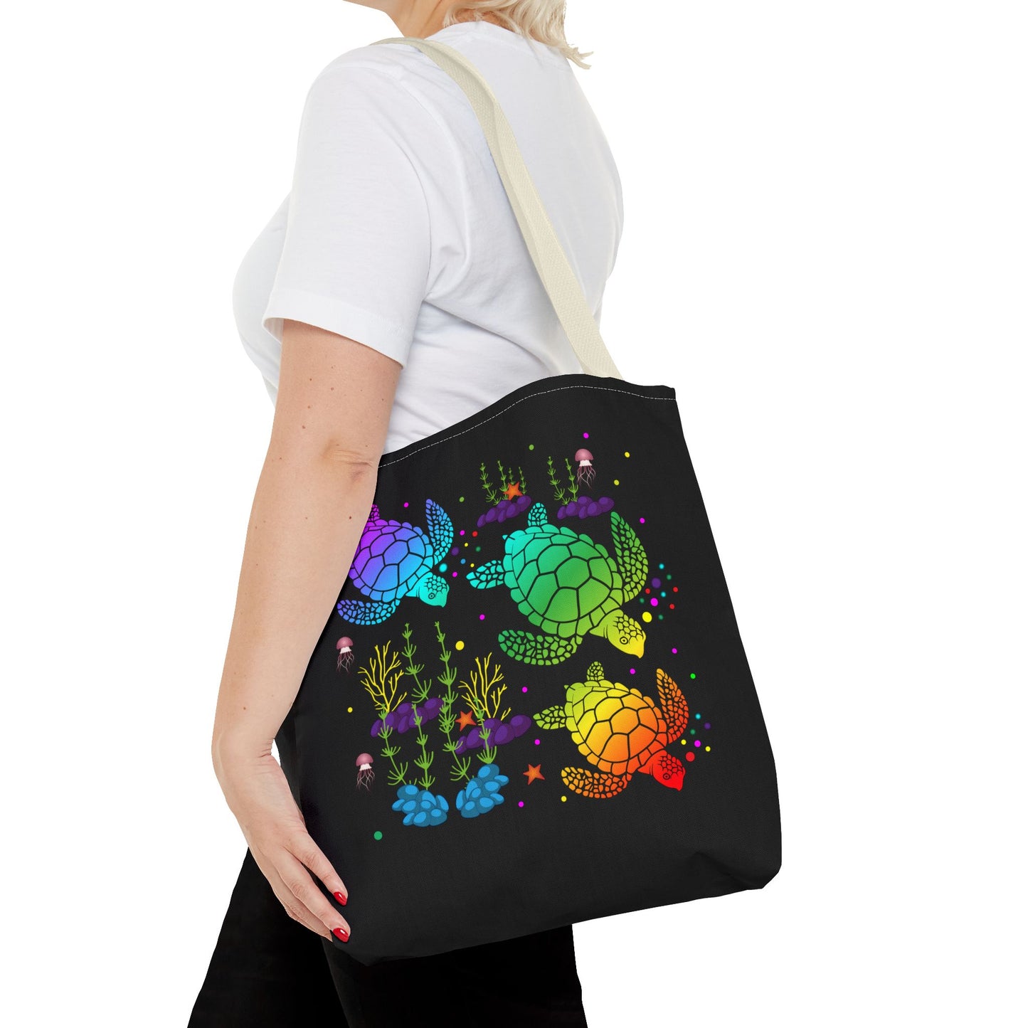 Rainbow Turtle Tote Bag - Eco-Friendly Reusable Shopper, Beach Bag, Gift for Ocean Lovers, Summer Fun, Art Tote