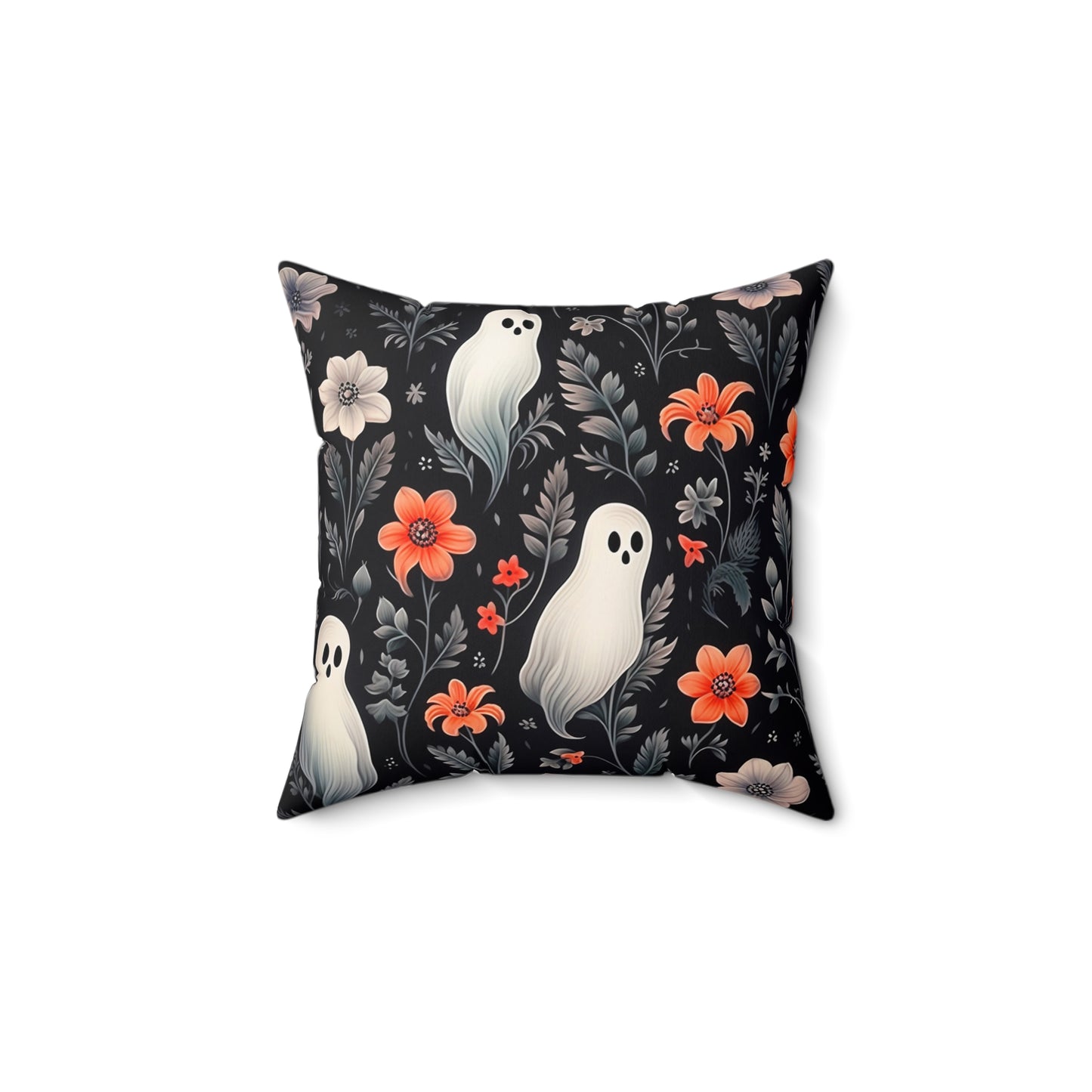Ghostly with Floral Decor Spun Polyester Square Pillow for Any Room, Halloween Accent, Halloween Decor for Any Room, Great Gift Idea