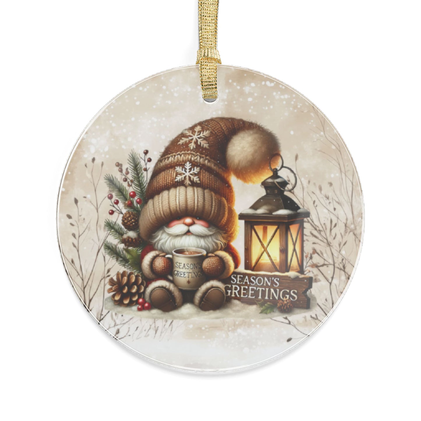 Festive Holiday Acrylic Ornament - Cozy Santa Gnome Design for Christmas Decor