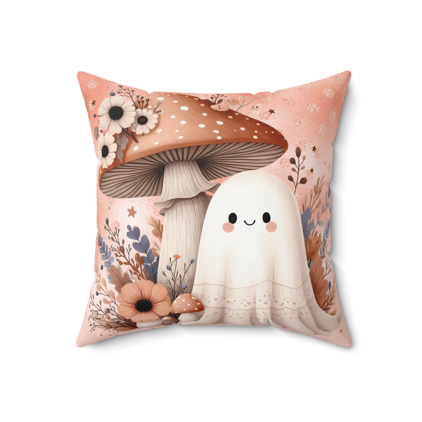 Whimsical Ghost and Mushroom Pillow, Cute Halloween Decor, Cozy Home Accent, Fall Vibes, Sofa Cushion, Spooky Cute