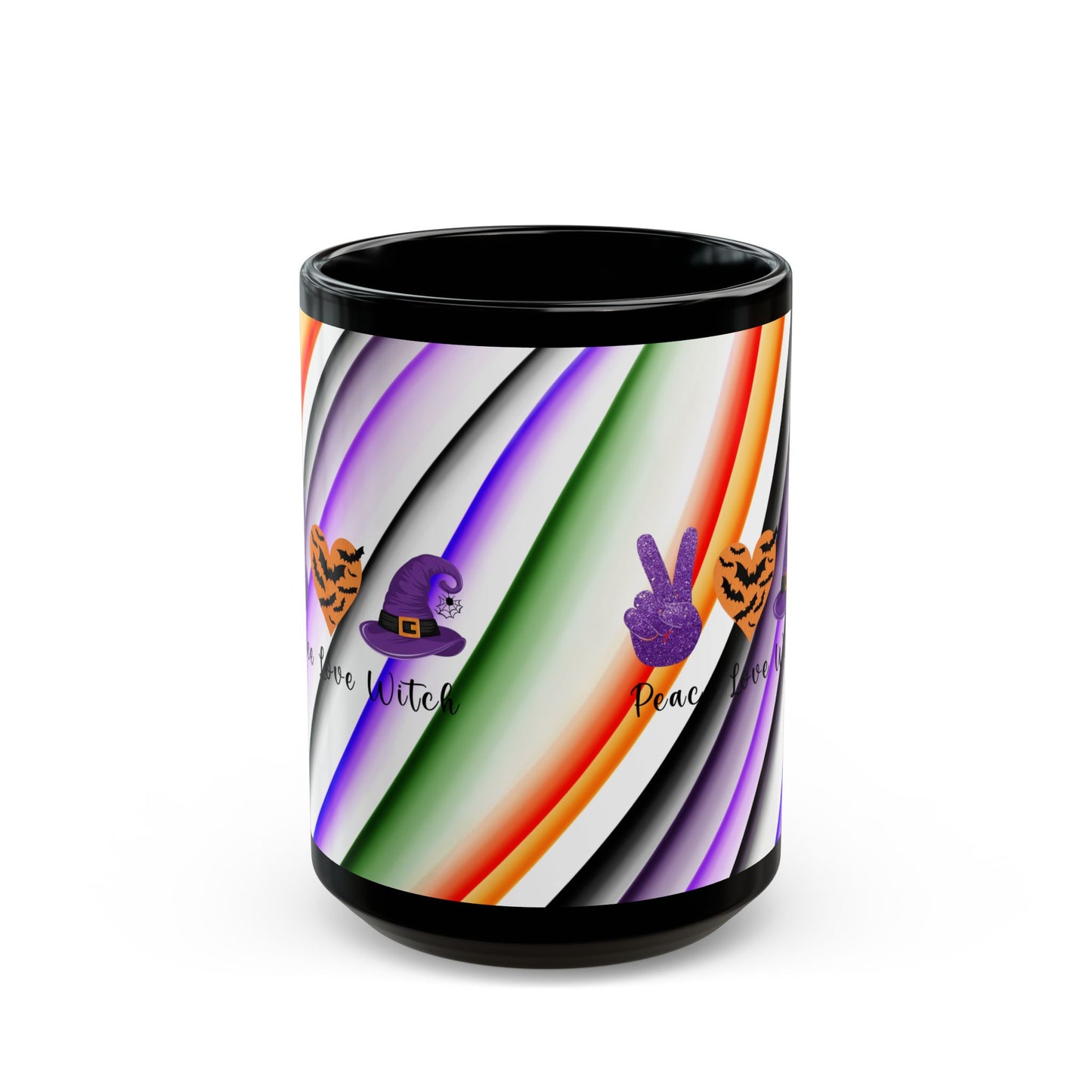 Halloween Theme Black Mug (11oz, 15oz), Peace Loving Halloween Lovers, Coffee, Tea, Hot Chocolate Lovers, Gift Idea for Any Occasion for Anyone