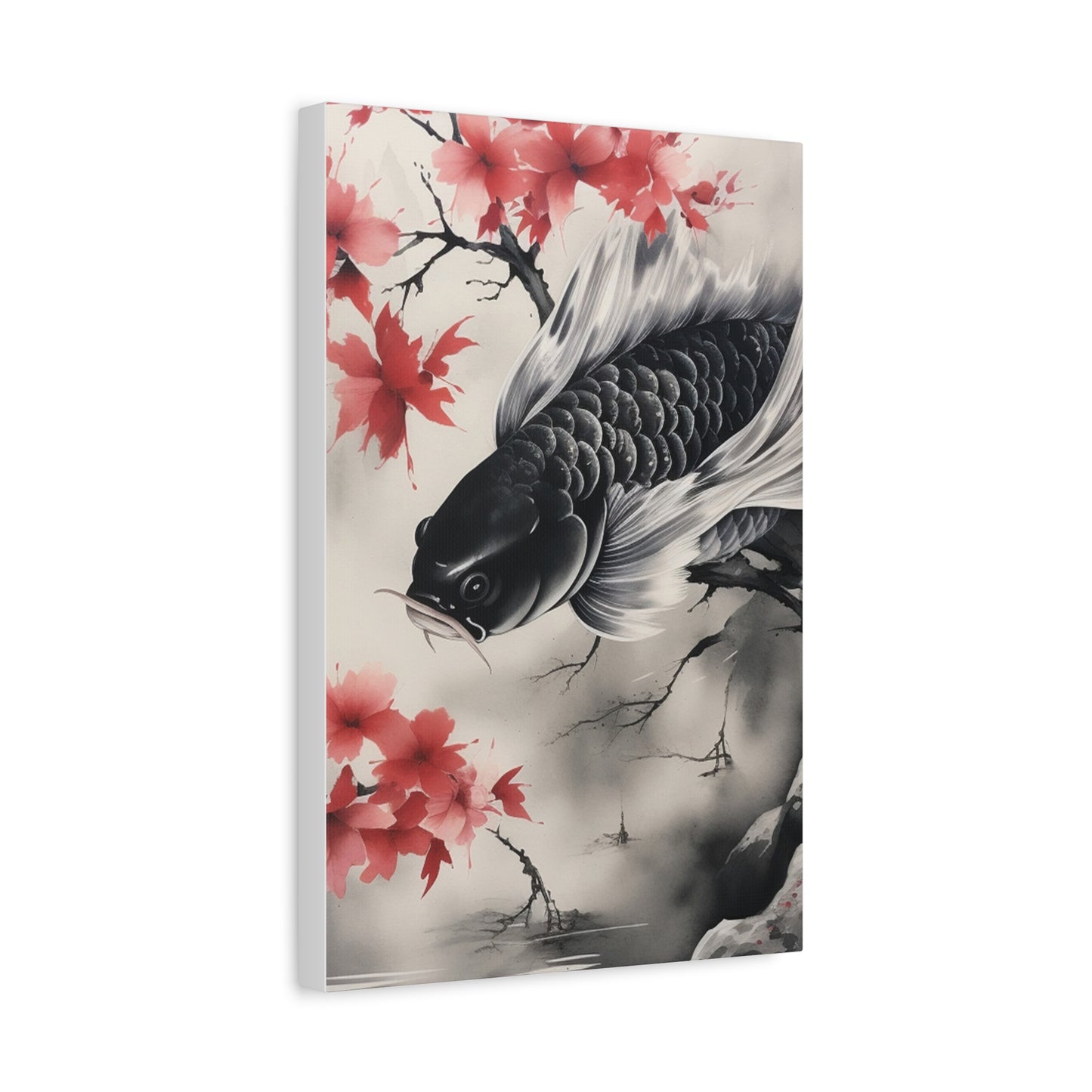 Koi Fish Artwork Canvas Wall Art Print - Elegant Decorative Wall Art with Cherry Blossoms