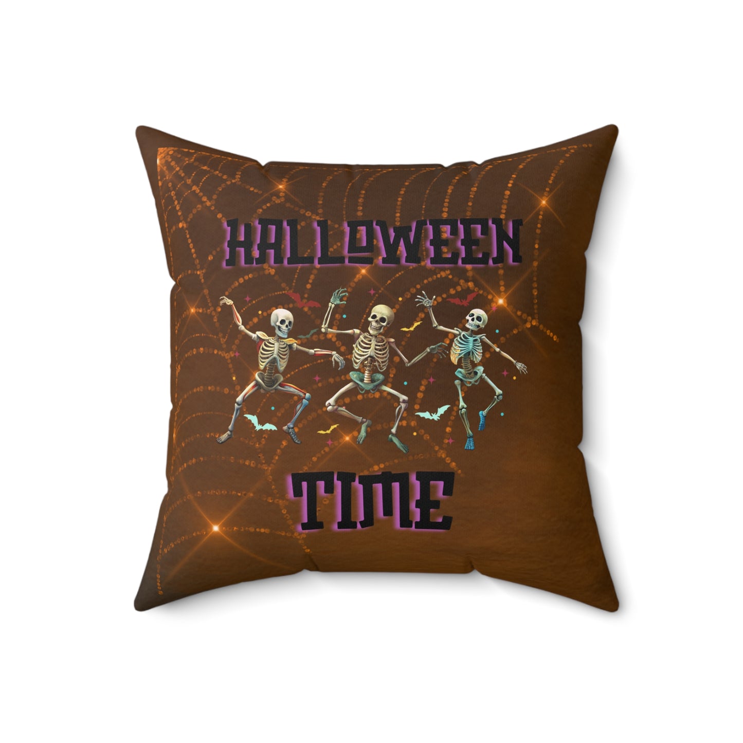 Halloween Time Decor Spun Polyester Square Pillow, Dancing Skeletons Halloween Decor, Halloween Accent for Any Room for Home or Office