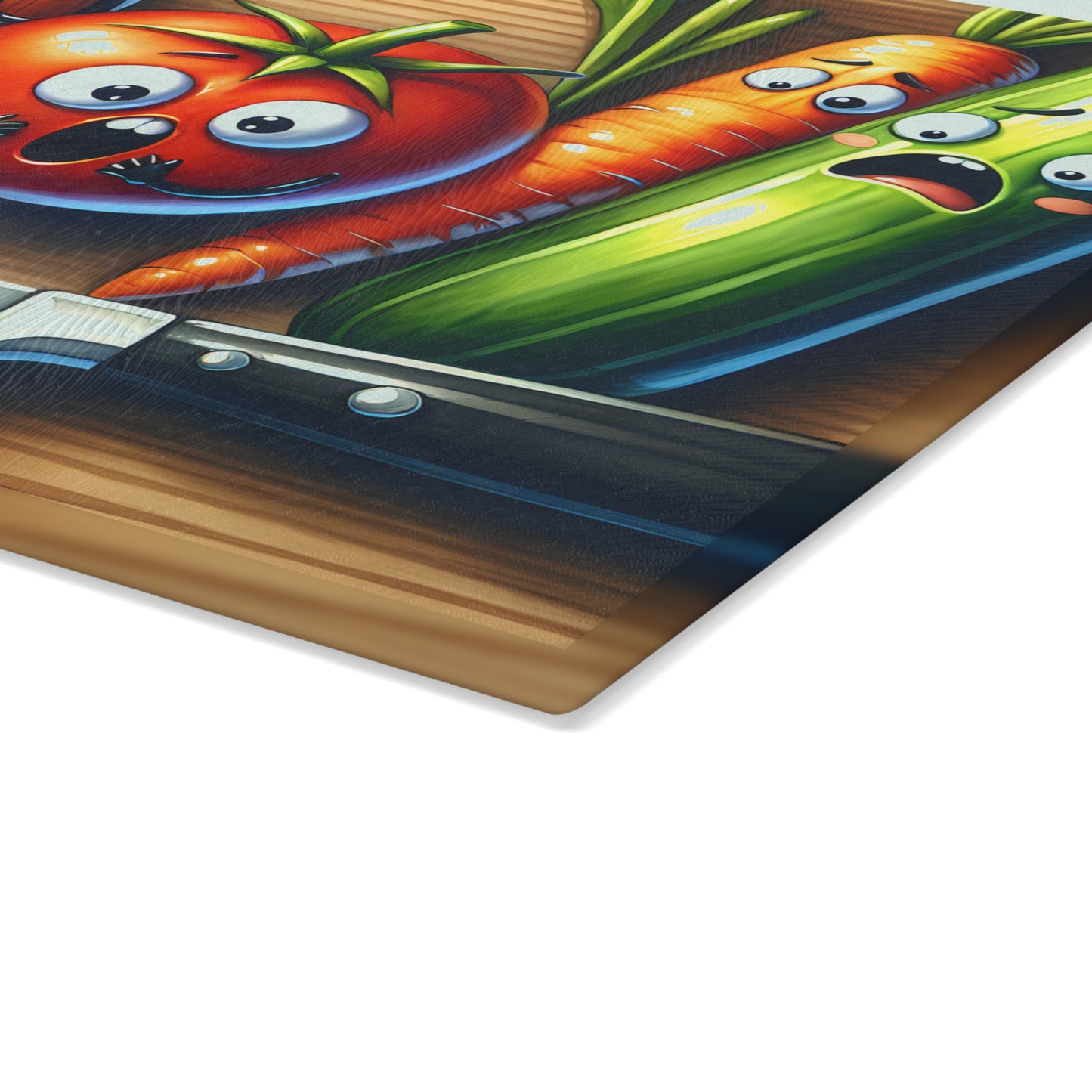 Funny Crime Scene Glass Cutting Board - Cartoon Veggies Design