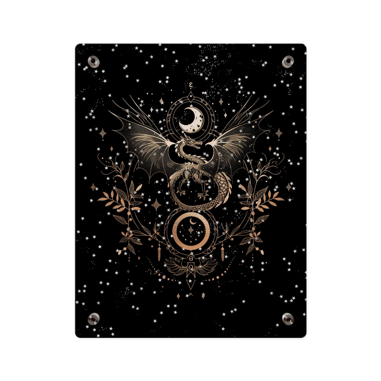 Celestial Acrylic Wall Art Panel - Mystical Dragon with Moon and Stars Decor