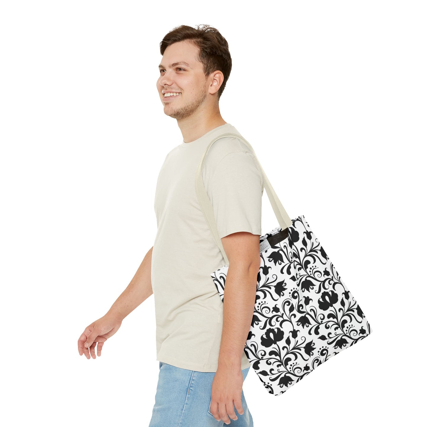 Black and White Floral Tote Bag - Stylish AOP Fashion Everyday Gift
