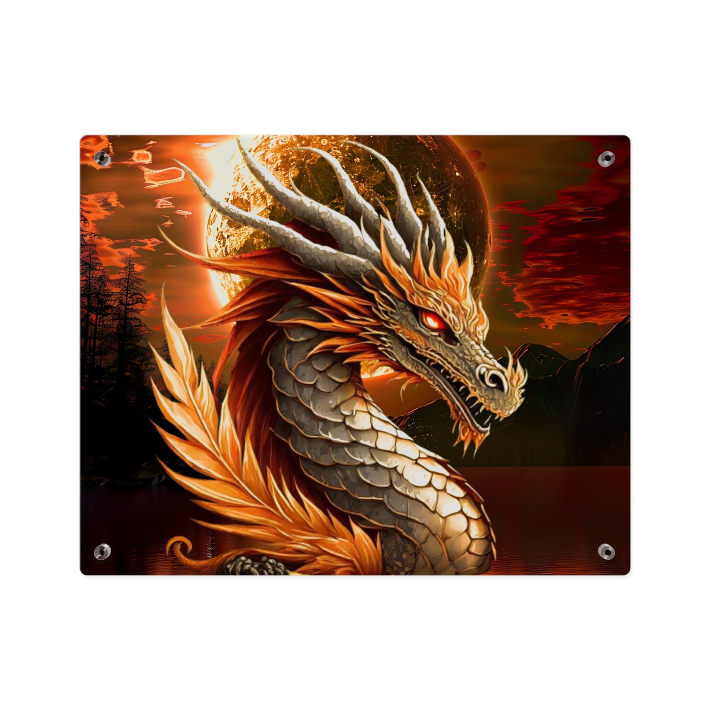 Gothic Theme Acrylic Wall Art Panels, Beautiful Dragon with Moon Background Decor, Accent for Any Room, Dragon Lovers, for Anyone