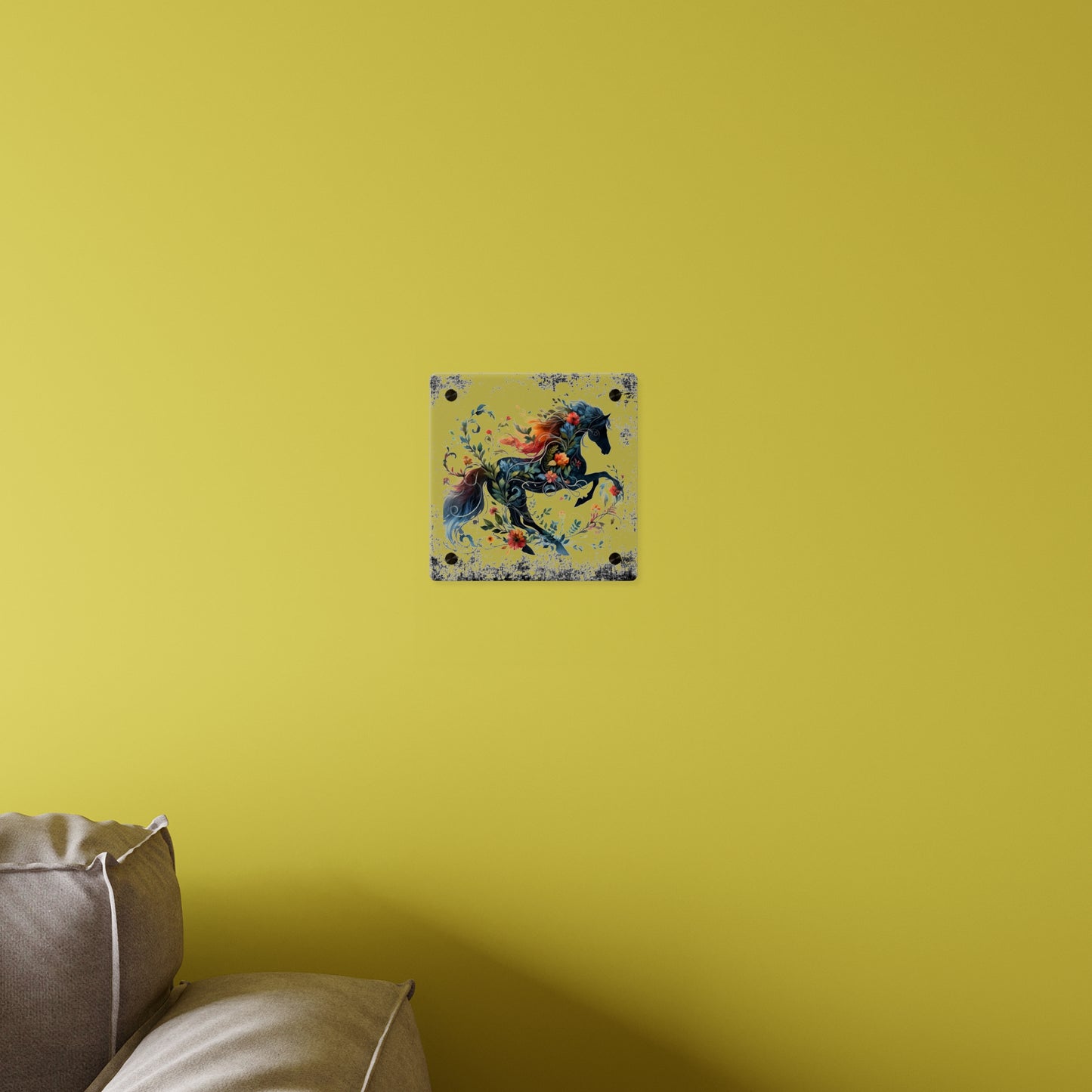 Vibrant Floral Horse Acrylic Wall Art Panel - Home Decor