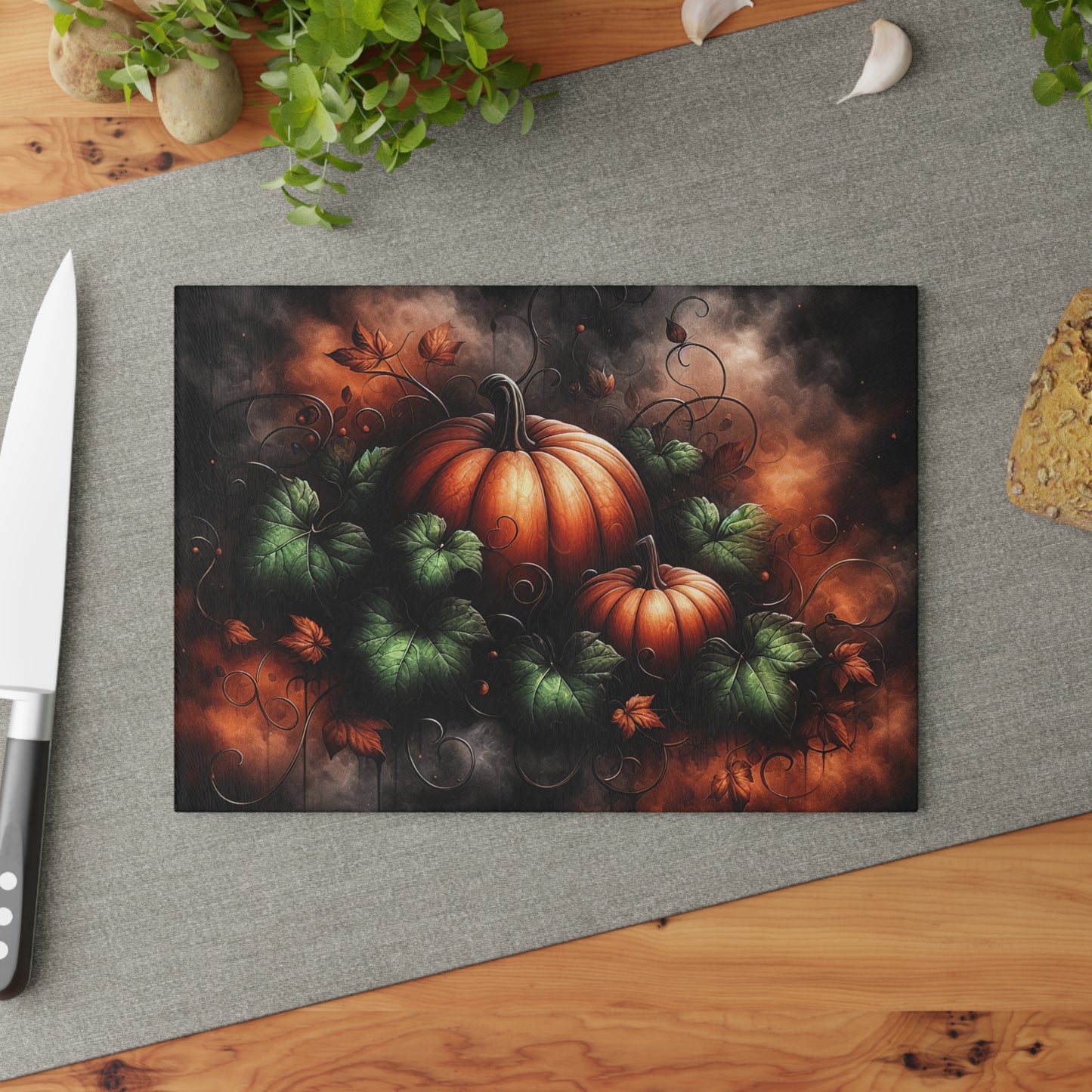 Autumn Pumpkins Glass Cutting Board