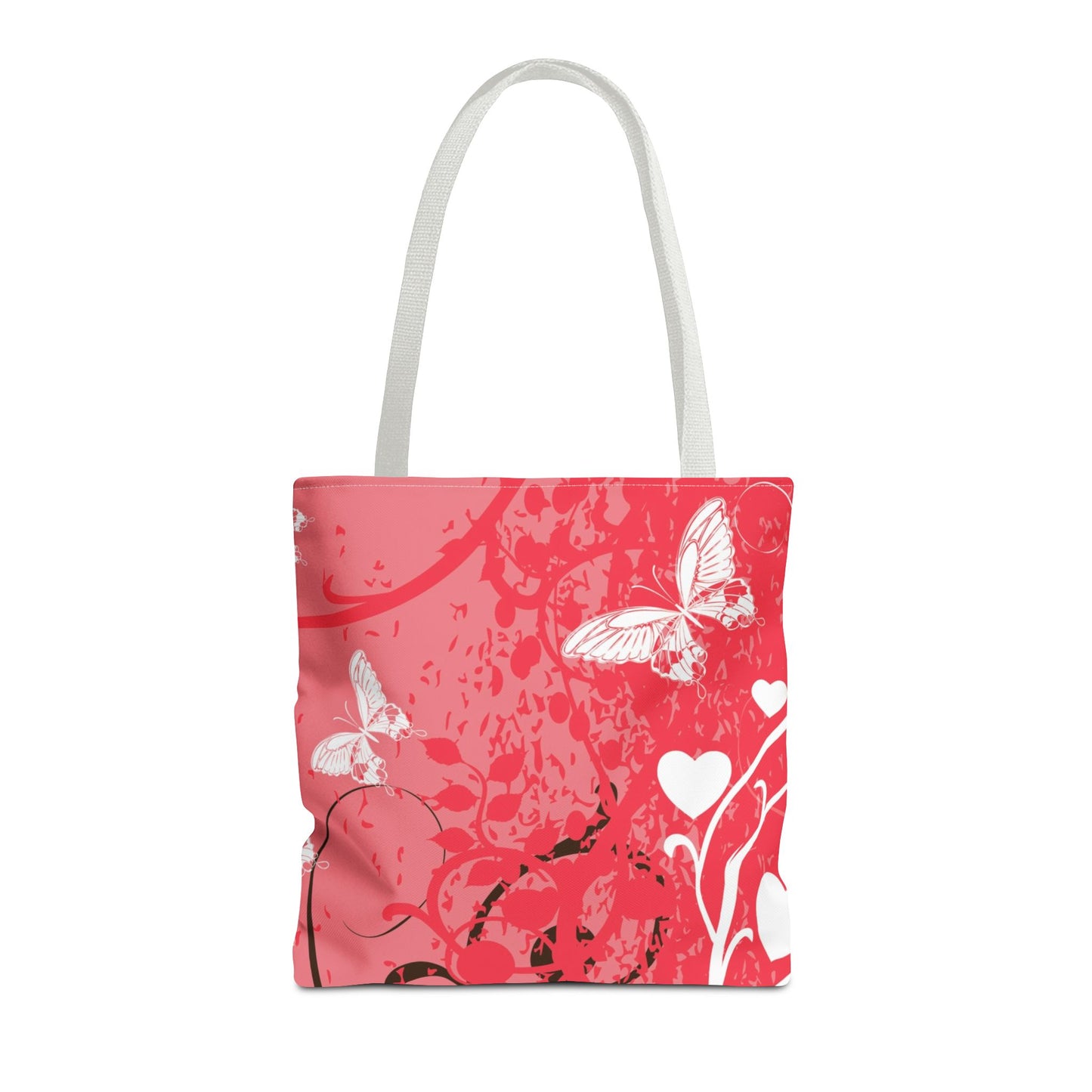 Pink Butterfly Heart Floral Abstract Fashionable Tote Bag (AOP), Stylish, Gift Idea for Birthdays, Holidays, Any Occasion for Anyone
