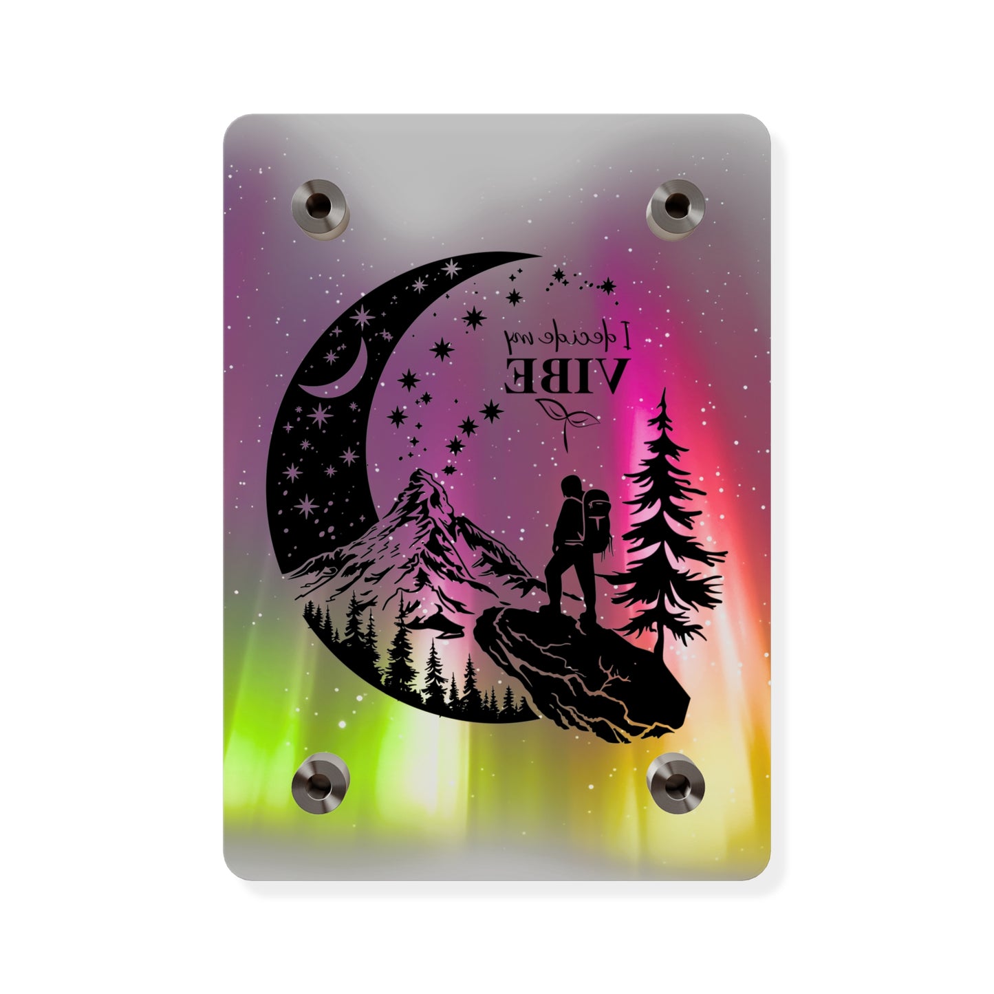 Acrylic Wall Art Panel - Inspirational Quote 'I Decide My Vibe' Hiking Scene