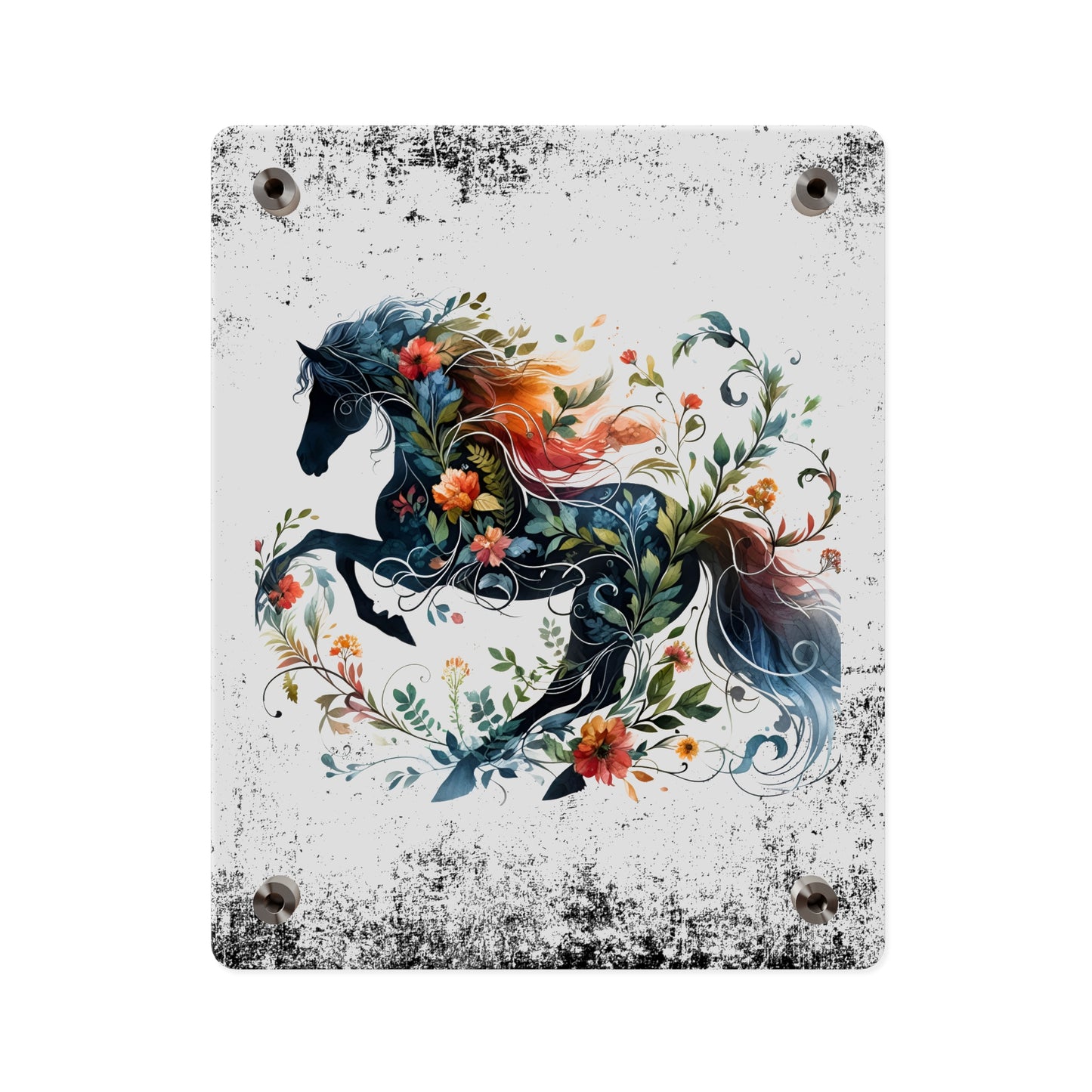 Vibrant Floral Horse Acrylic Wall Art Panel - Home Decor