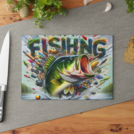 Vibrant Fishing Glass Cutting Board