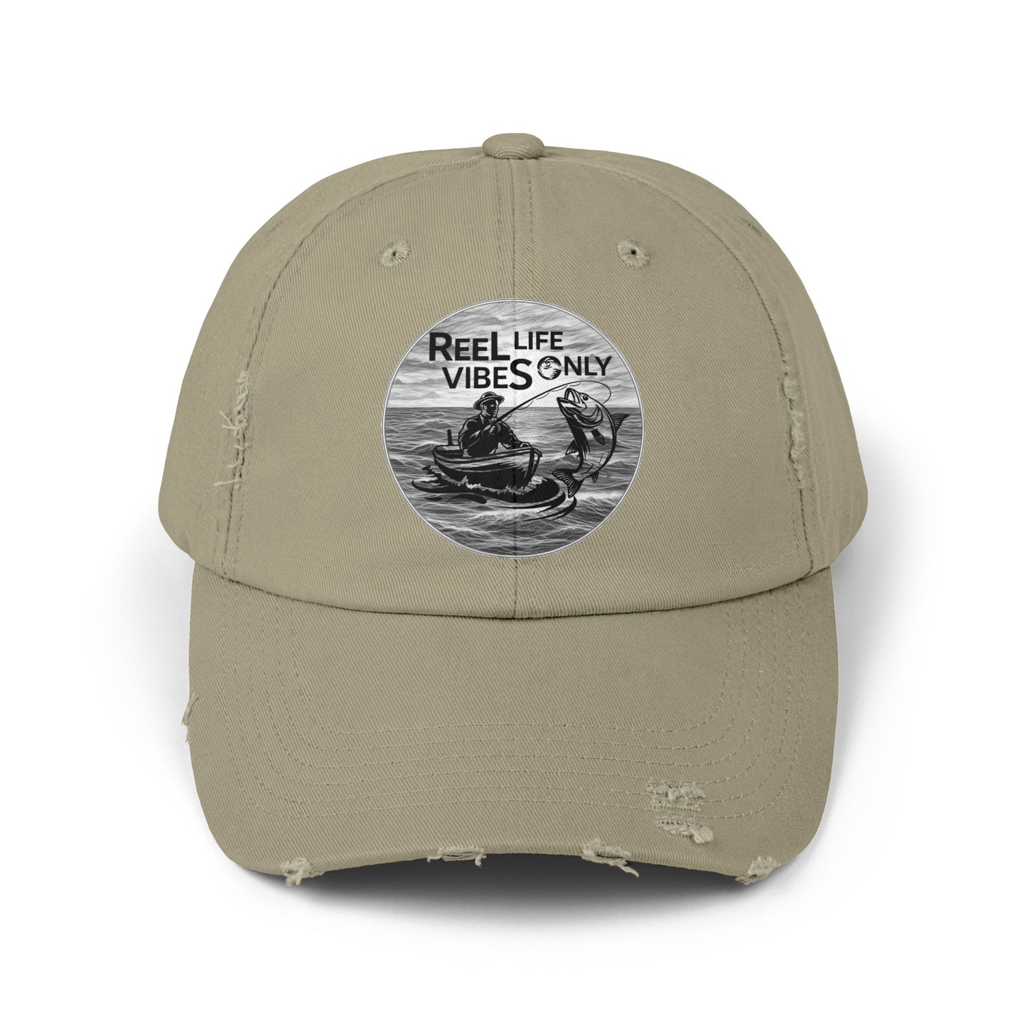 Unisex Distressed Fishing Cap - Reel Life Vibes Only, Summer Style, Outdoor Accessory, Gift for Him/Her, Fishing Enthusiast