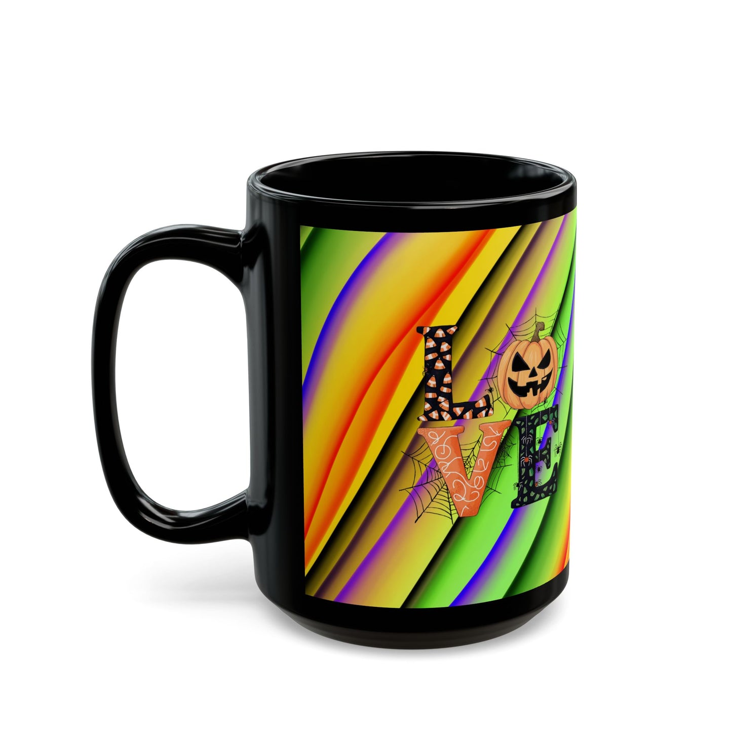 Halloween Theme Black Mug (11oz, 15oz), Cute Halloween Expression, Halloween Lovers, Coffee, Tea, Hot Chocolate Lovers, Great Gift Idea for Anyone