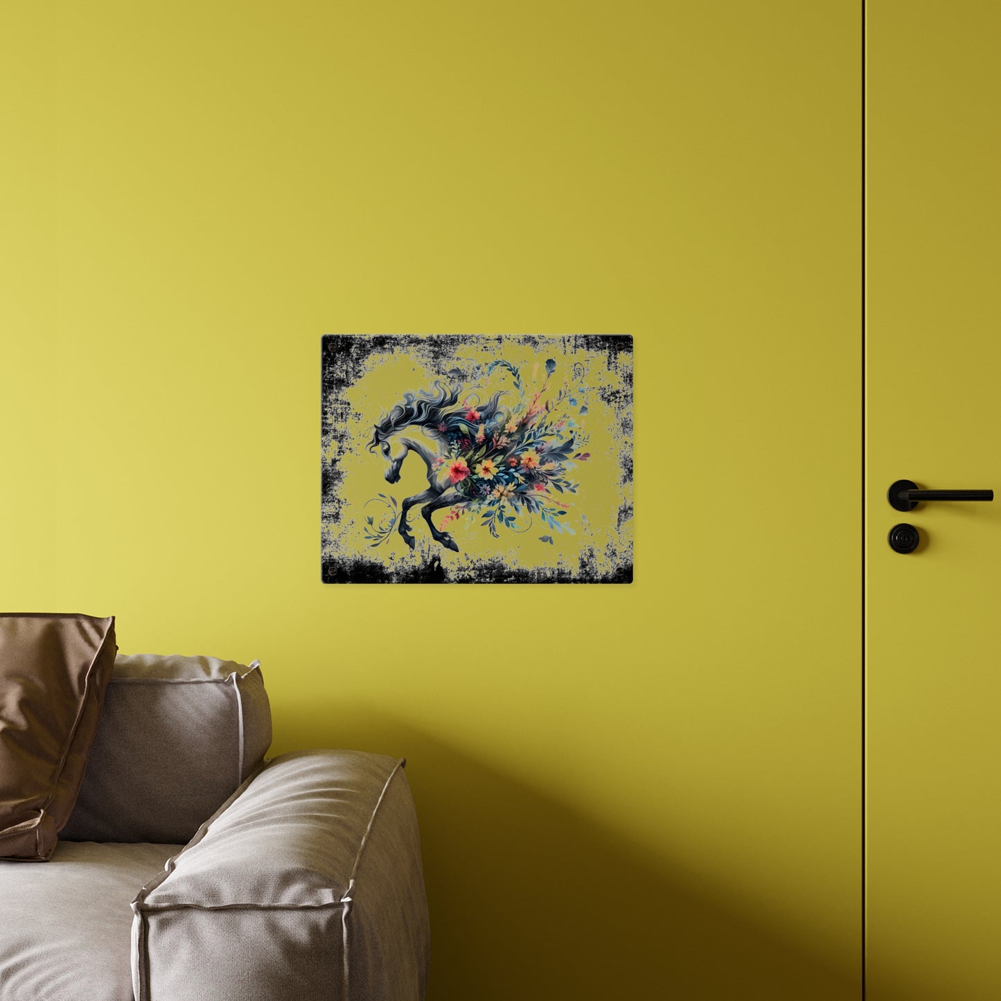 Floral Horse Acrylic Wall Art Panel - Modern Home Decor