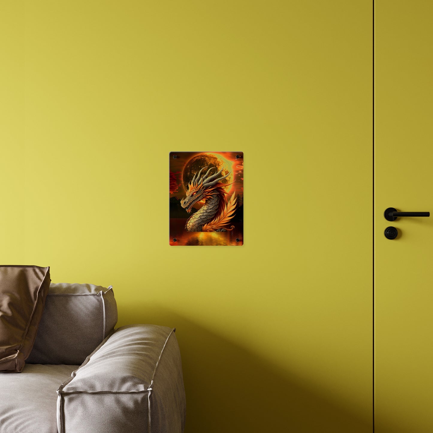 Gothic Theme Acrylic Wall Art Panels, Beautiful Dragon with Moon Background Decor, Accent for Any Room, Dragon Lovers, for Anyone