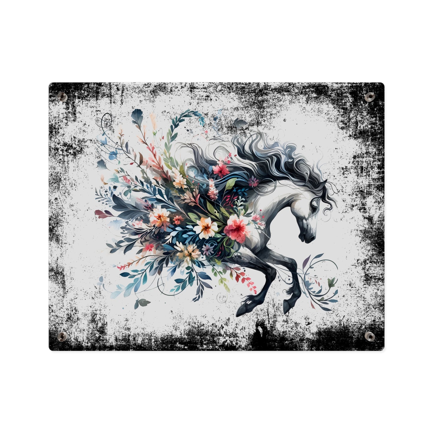 Floral Horse Acrylic Wall Art Panel - Modern Home Decor