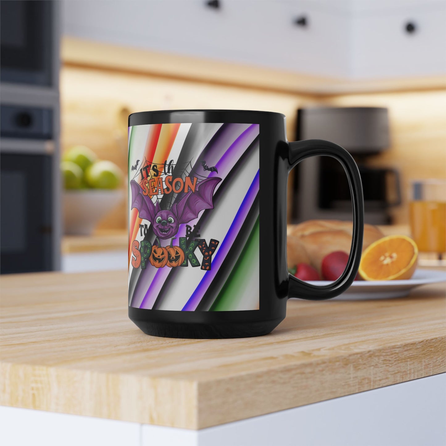 Halloween Theme Black Mug (11oz, 15oz), Cute Halloween Expession, Halloween Lovers, Coffee, Tea, Hot Chocolate Lovers, Festive Gift Idea