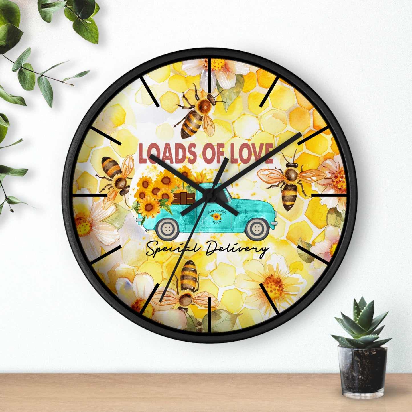 Sunflower Truck Honey Bees Wall Clock - Farmhouse Country Decor